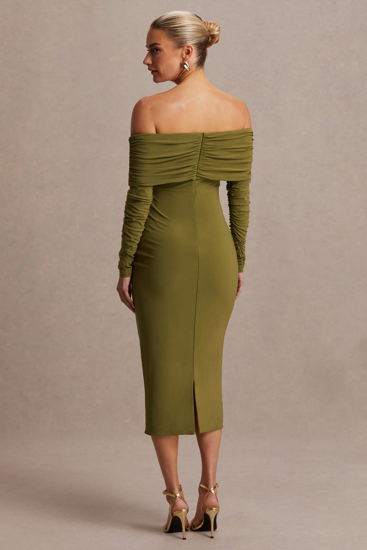 Elspeth | Olive Bardot-Neck Maternity Midi Dress - UK 16 Olive Elspeth | Olive Bardot-Neck Maternity Midi Dress - UK 16 Olive