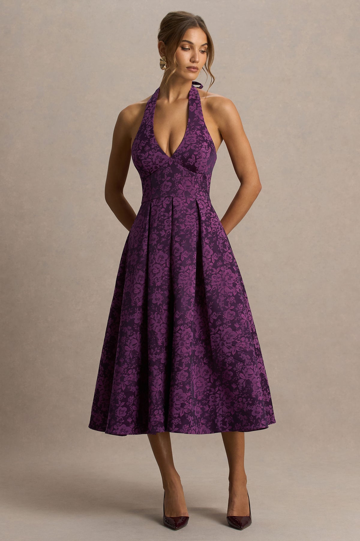 Isabeau Purple Satin Plunge-Neck Midi Dress Club L London - USA Isabeau Purple Satin Plunge-Neck Midi Dress Club L London - USA