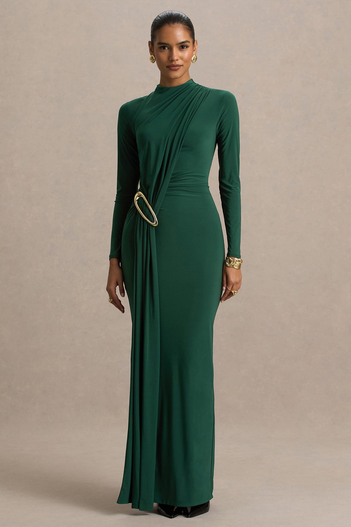 Zadie | Teal High-Neck Maxi Dress With Gathered-Detail - UK 14 PINE GROVE Zadie | Teal High-Neck Maxi Dress With Gathered-Detail - UK 14 PINE GROVE