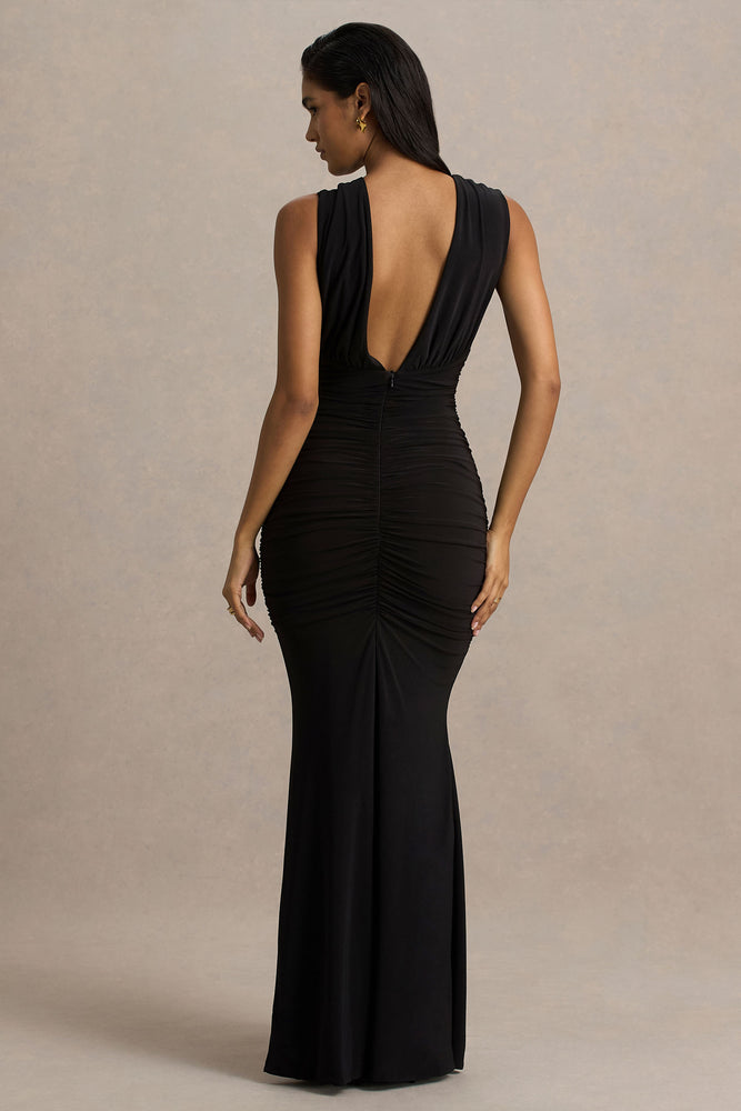 kendall maxi dress Kendall Black V-Neck Wrapped Maxi Dress With Chest Cut-Out – Club L London
