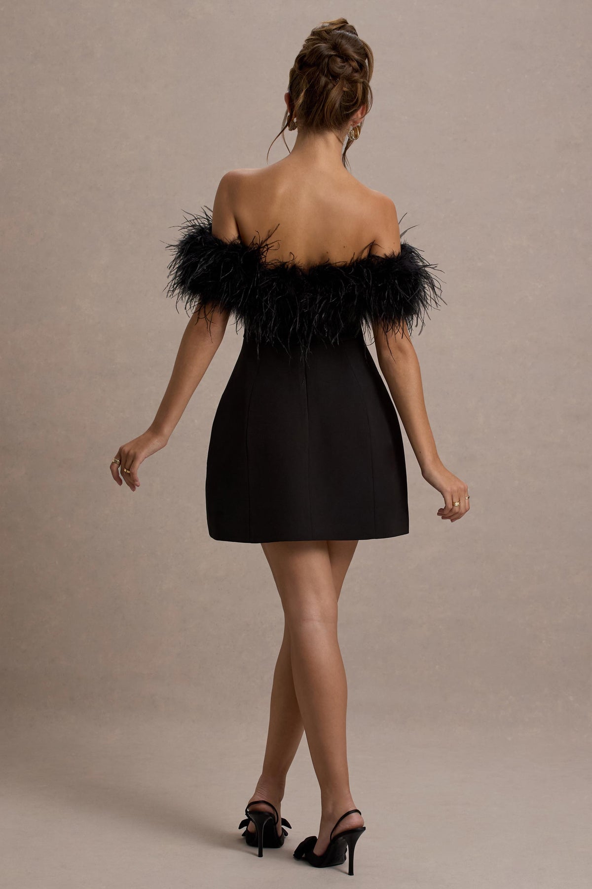 Palace Black Bardot Mini Dress With Feather Trim Club L London - USA Palace Black Bardot Mini Dress With Feather Trim Club L London - USA