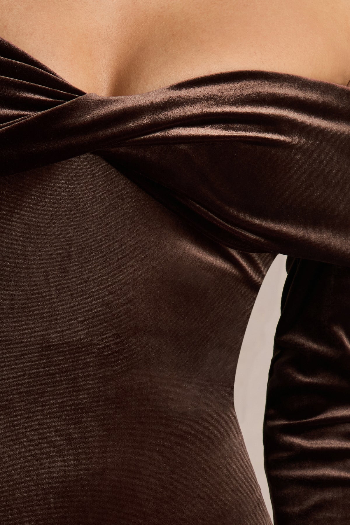 Compliment | Brown Velvet Bardot Midi Dress - UK 6 DARK Brown Compliment | Brown Velvet Bardot Midi Dress - UK 6 DARK Brown