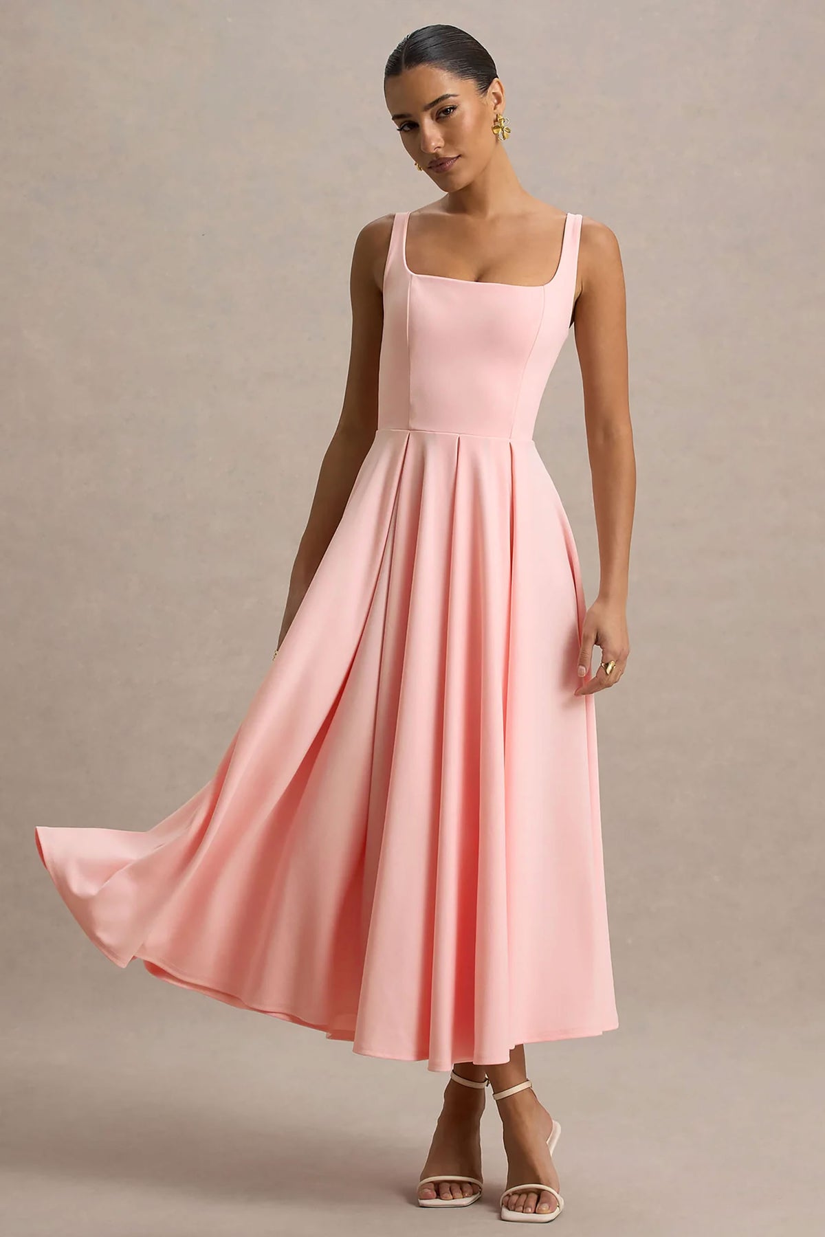 Parina Pink Strappy Volume-Hem Midi Dress Club L London - USA Parina Pink Strappy Volume-Hem Midi Dress Club L London - USA