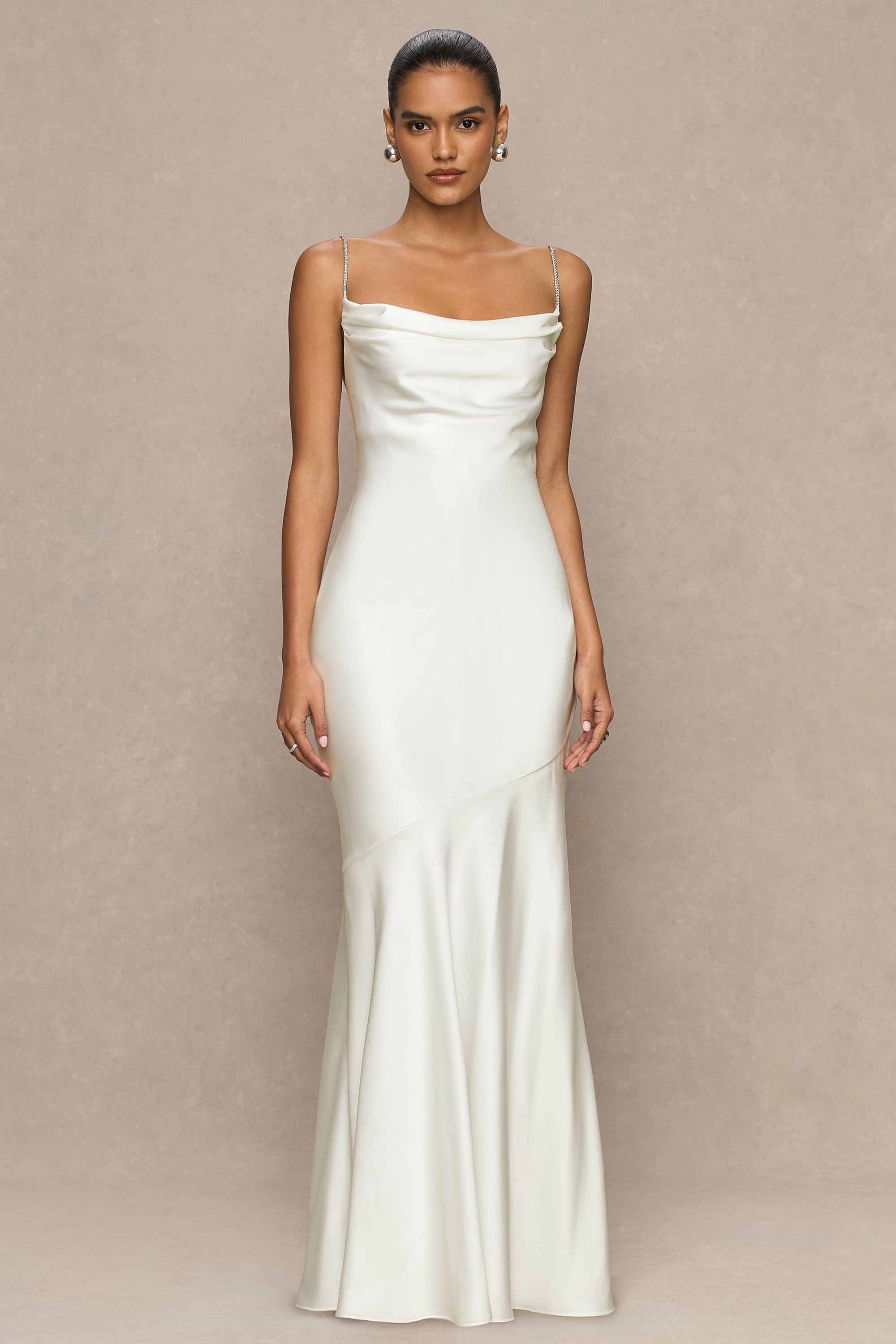 white satin dress with diamond straps The Amina Satin Gown Lynira Label