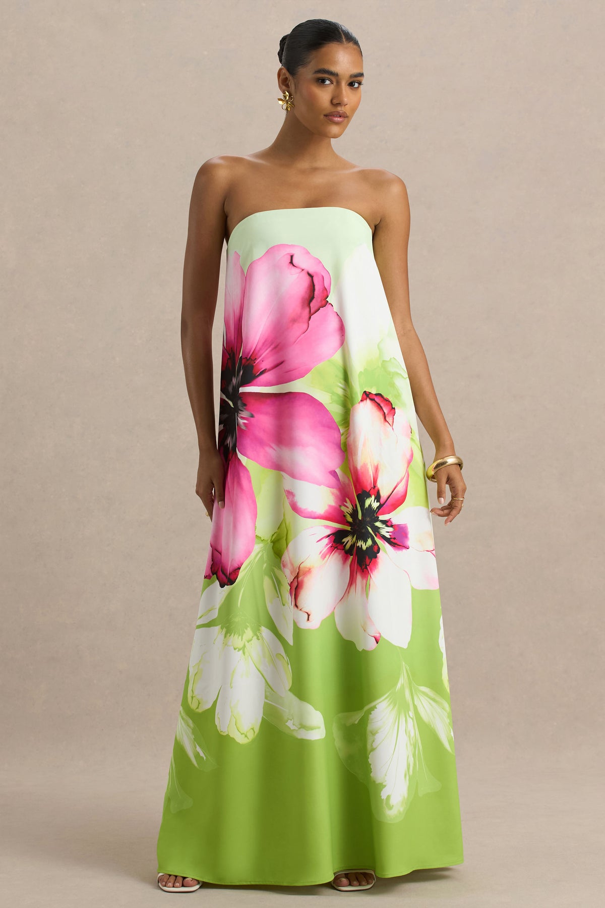 Ellery Lime Floral Print Bandeau Maxi Dress Club L London - USA Ellery Lime Floral Print Bandeau Maxi Dress Club L London - USA
