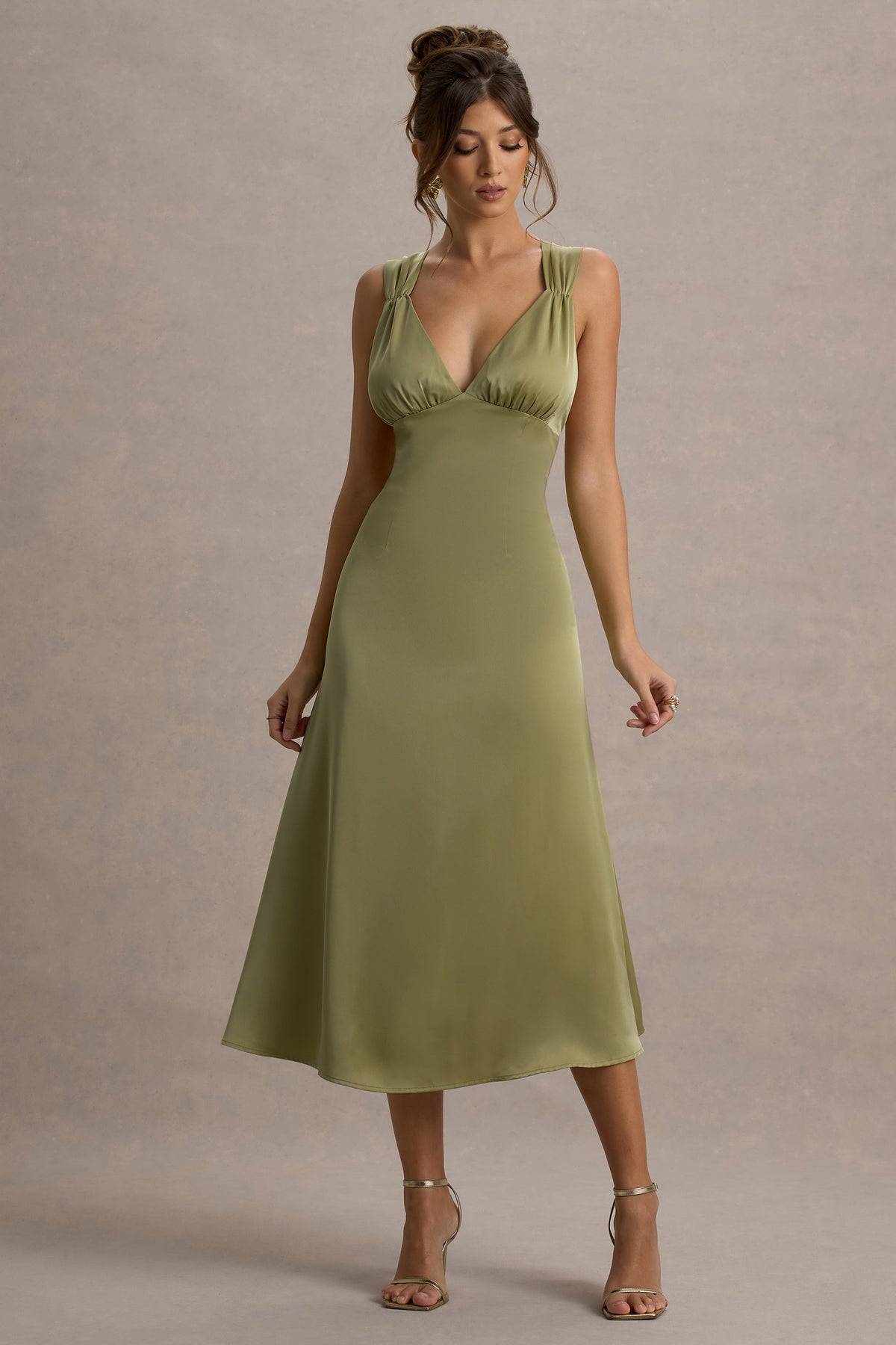chinese dress ladies Sage Green Satin Halter Neck Dress With Lace-Up Back chinese dress ladies Sage Green Satin Halter Neck Dress With Lace-Up Back