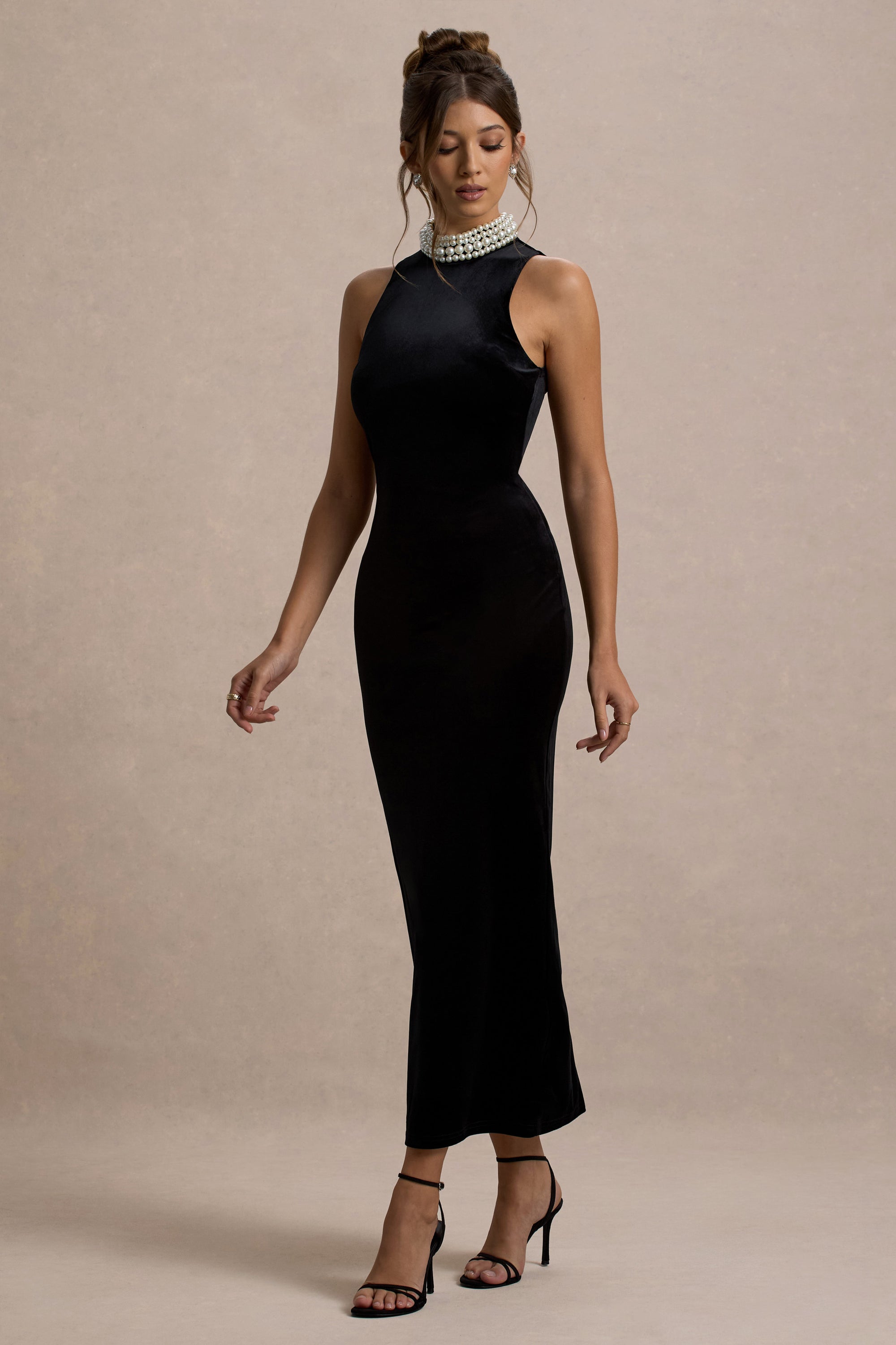 black high neck formal dress Ever-Pretty Glitter V-Neck for Evening Prom Cruise Journey offering a secure and comfortable fit similar to a custom High Neck Split Black Long