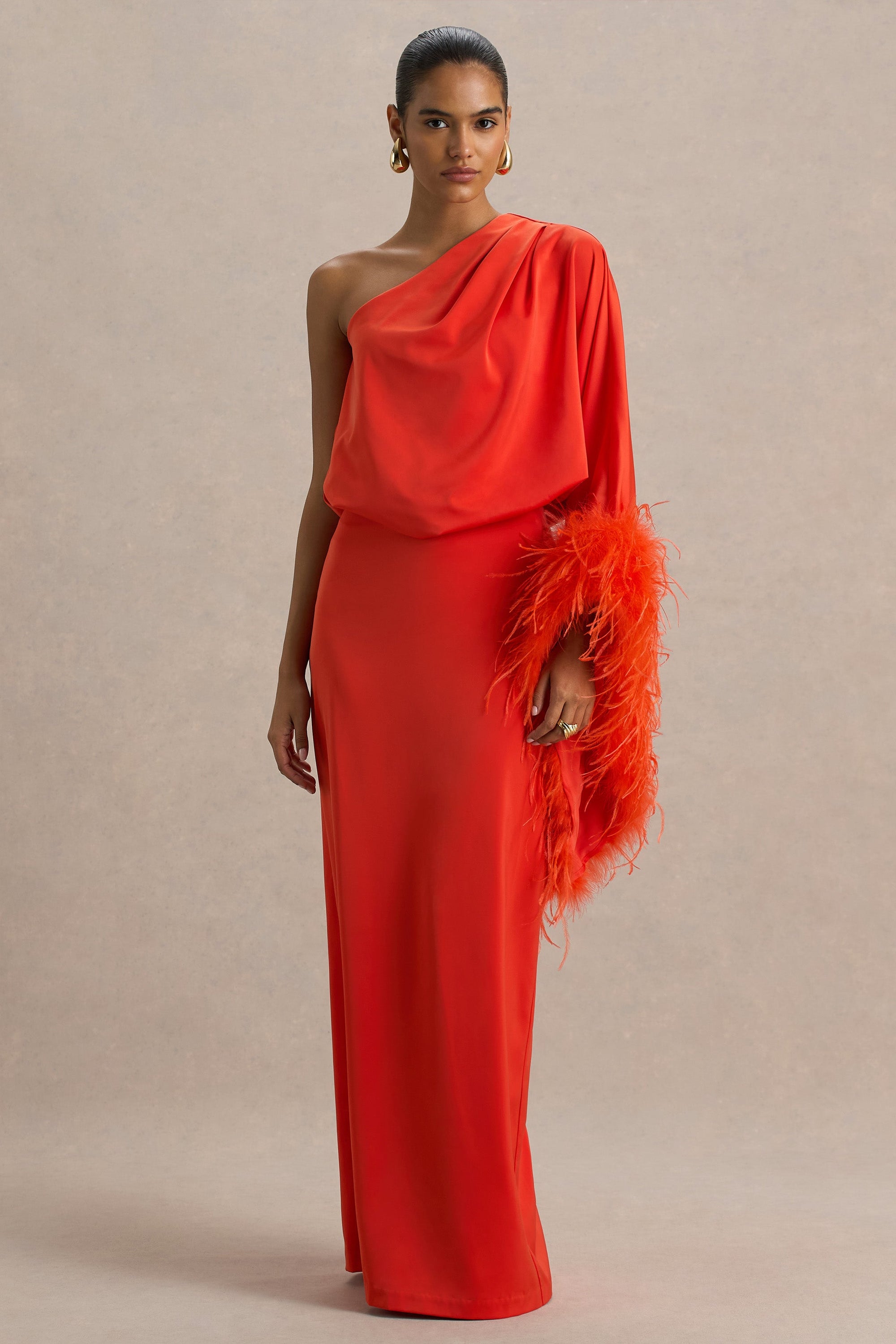 pink and orange feather dress Elegant Orange Feather Trim Bodycon Evening Dress on Luulla