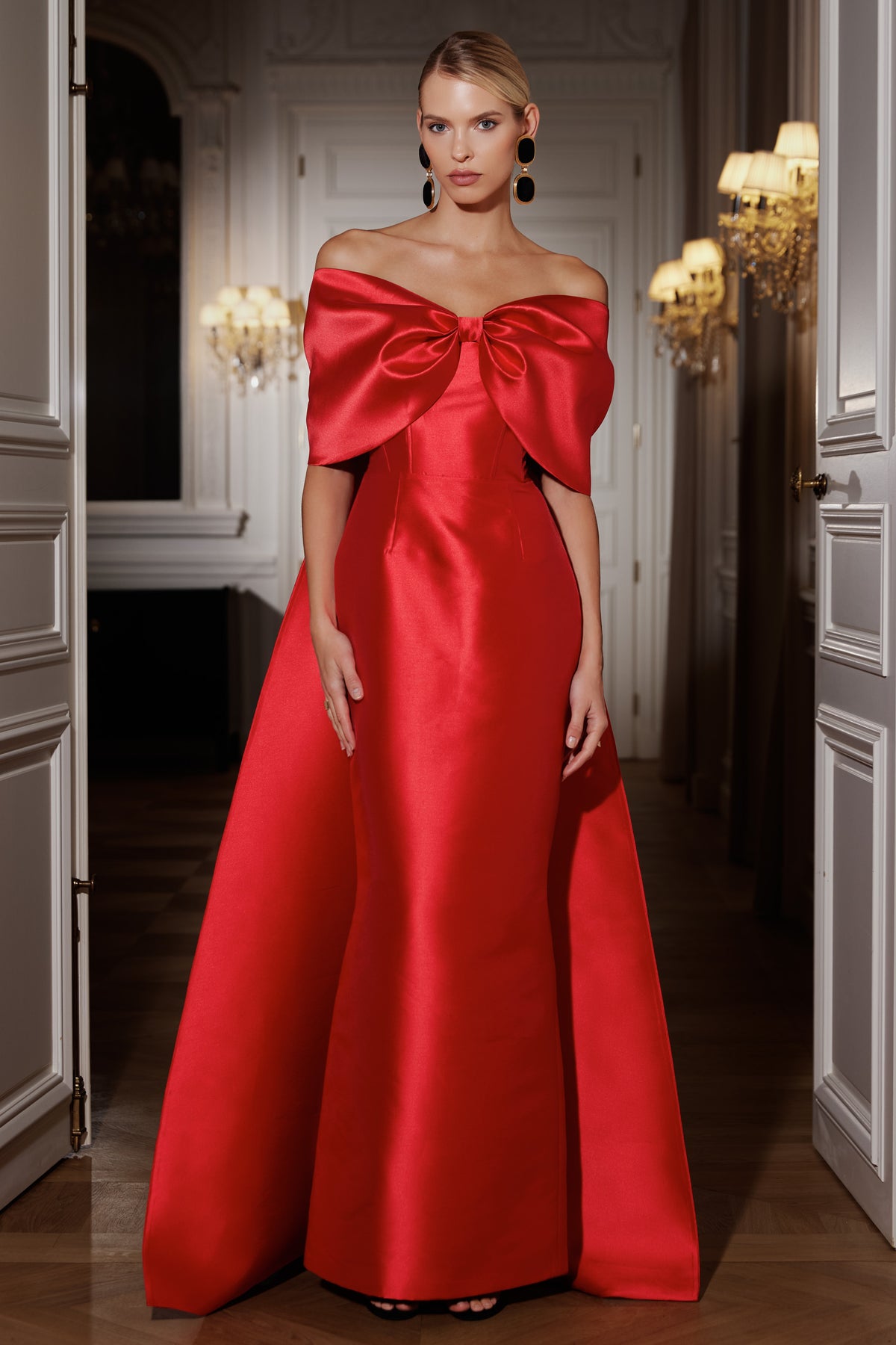 Wanting More | Red Satin Cape Maxi Dress with Oversized Bow - UK 16 Red Wanting More | Red Satin Cape Maxi Dress with Oversized Bow - UK 16 Red
