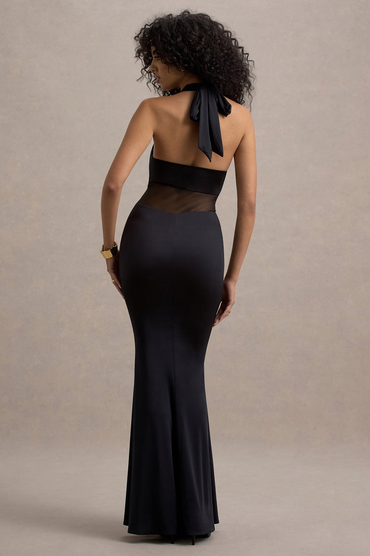 Amazonie Black Plunge-Neck Twisted Maxi Dress With Mesh Panels Club L London - USA Amazonie Black Plunge-Neck Twisted Maxi Dress With Mesh Panels Club L London - USA