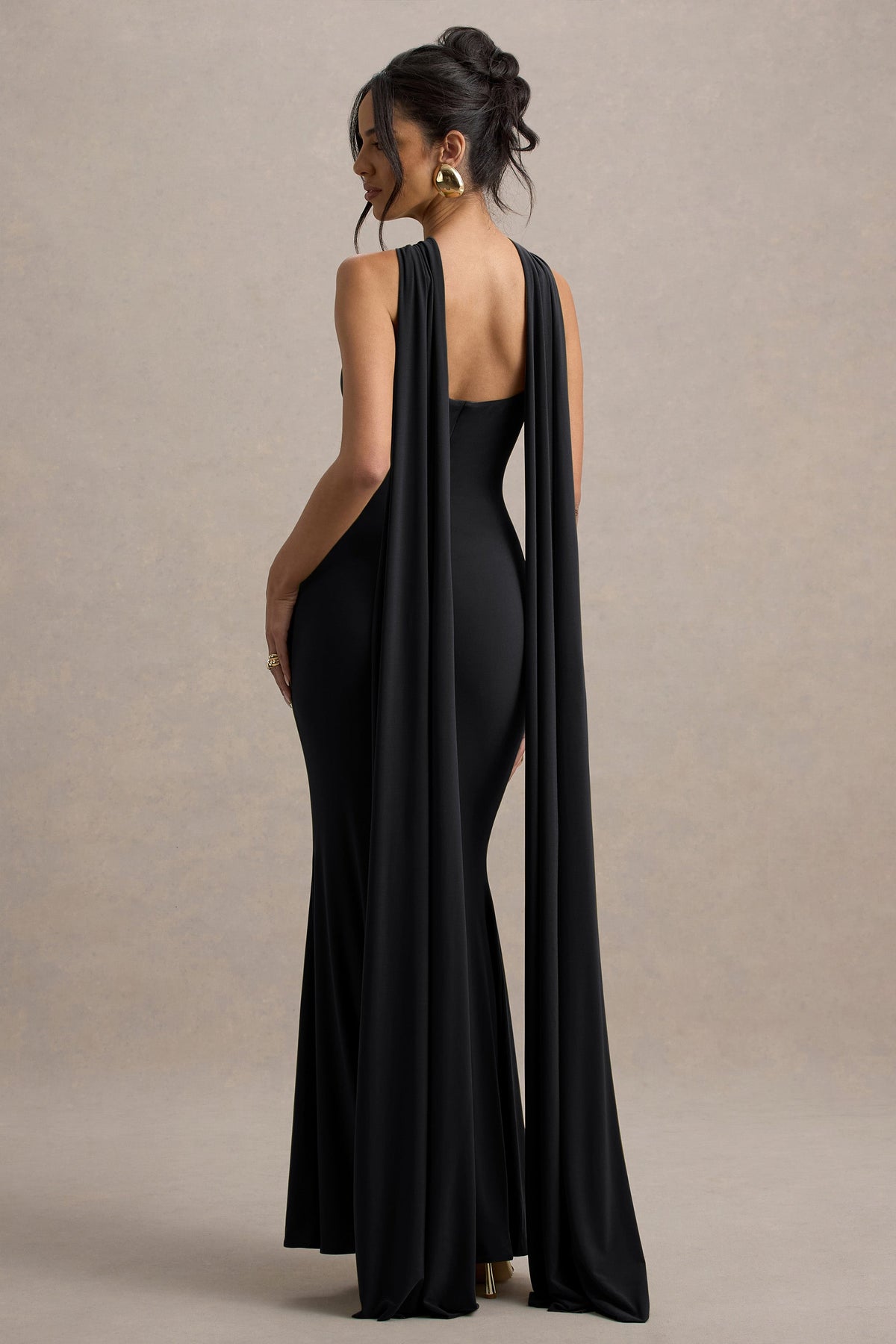 Rhoda Black Twist Halter-Neck Cape Maxi Dress Club L London - USA Rhoda Black Twist Halter-Neck Cape Maxi Dress Club L London - USA