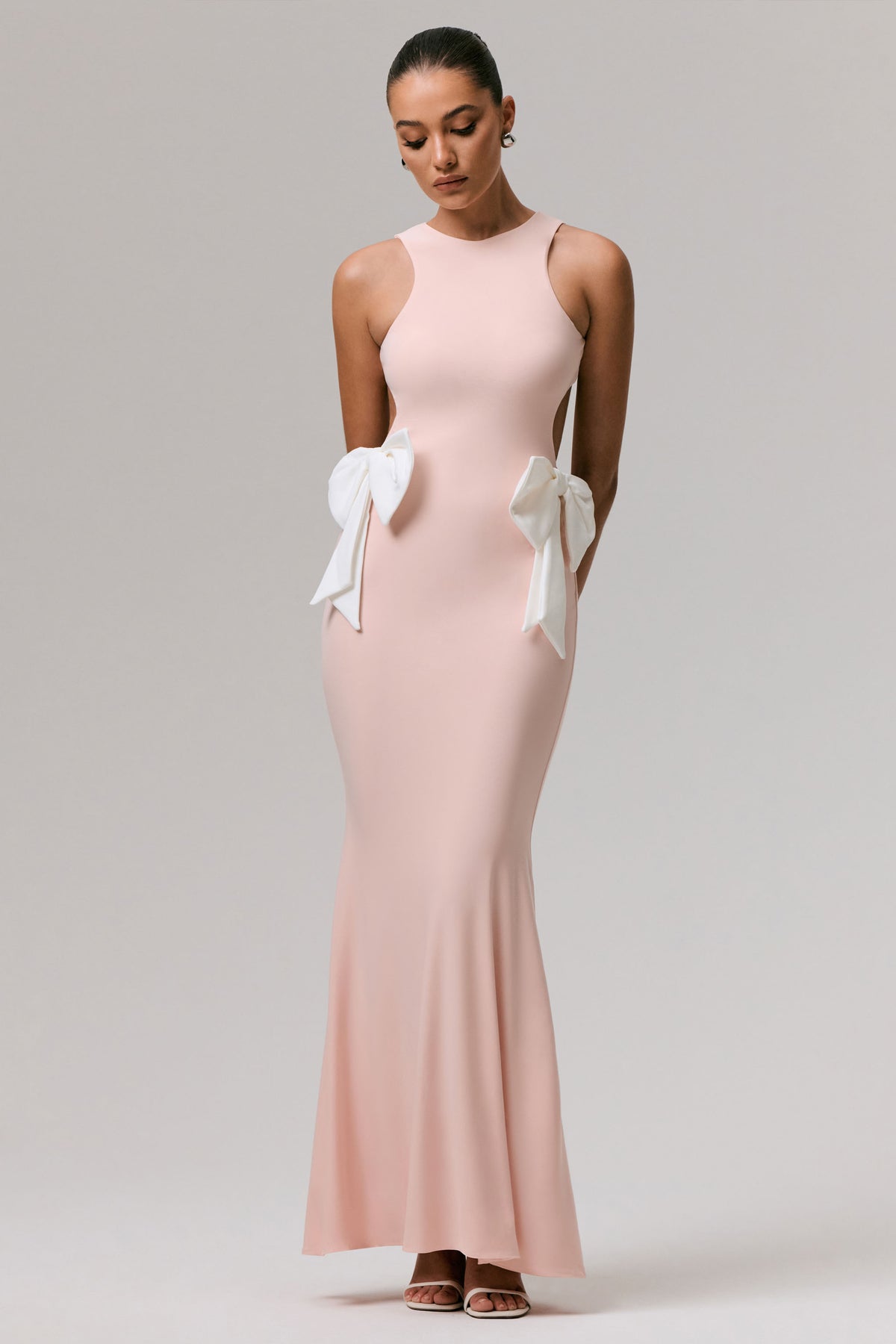 By Your Side Pink Cut-Out Maxi Dress With Bows Club L London - USA By Your Side Pink Cut-Out Maxi Dress With Bows Club L London - USA