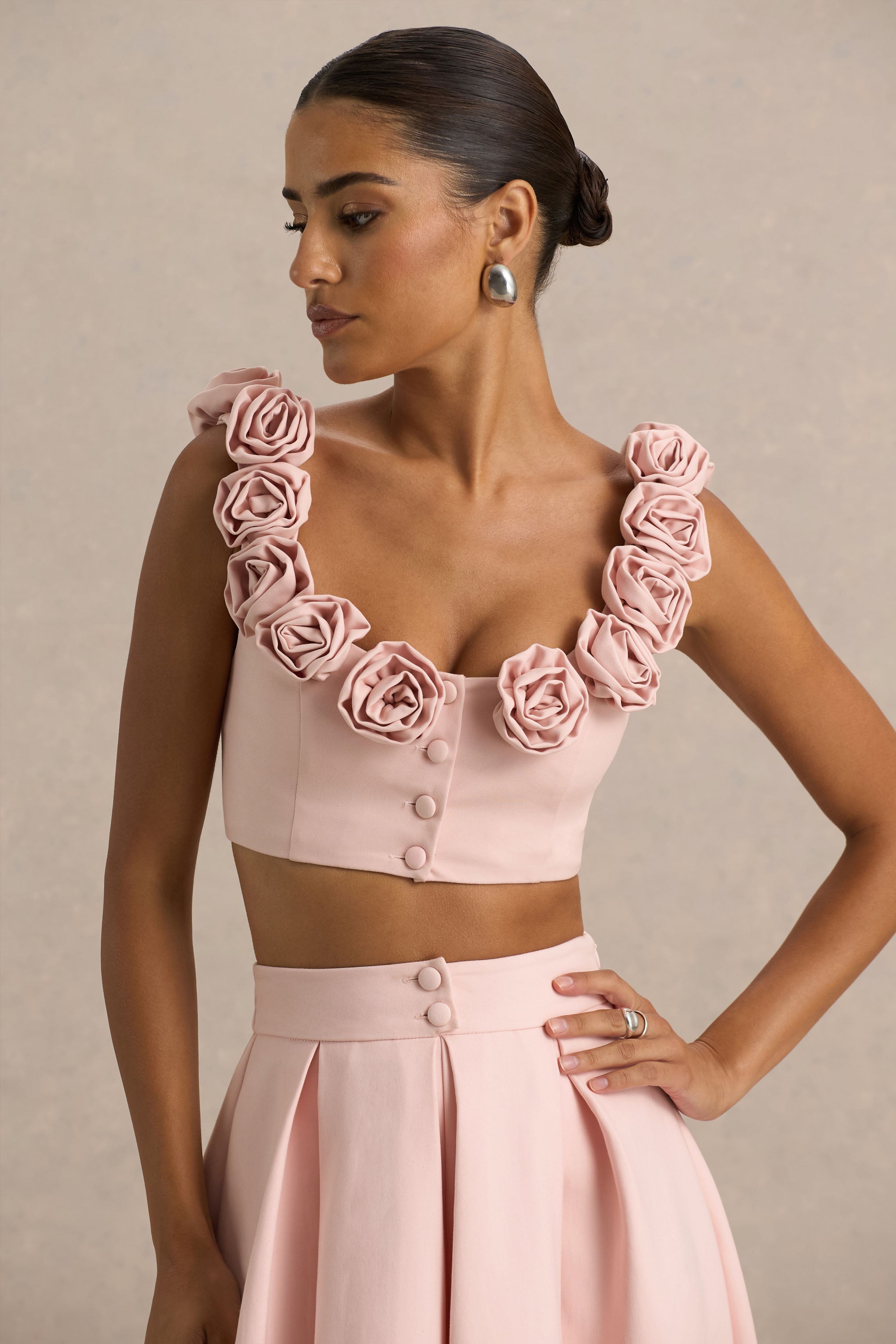 Blade | Baby Pink Scoop-Neck Crop Top With Corsage Details – Club