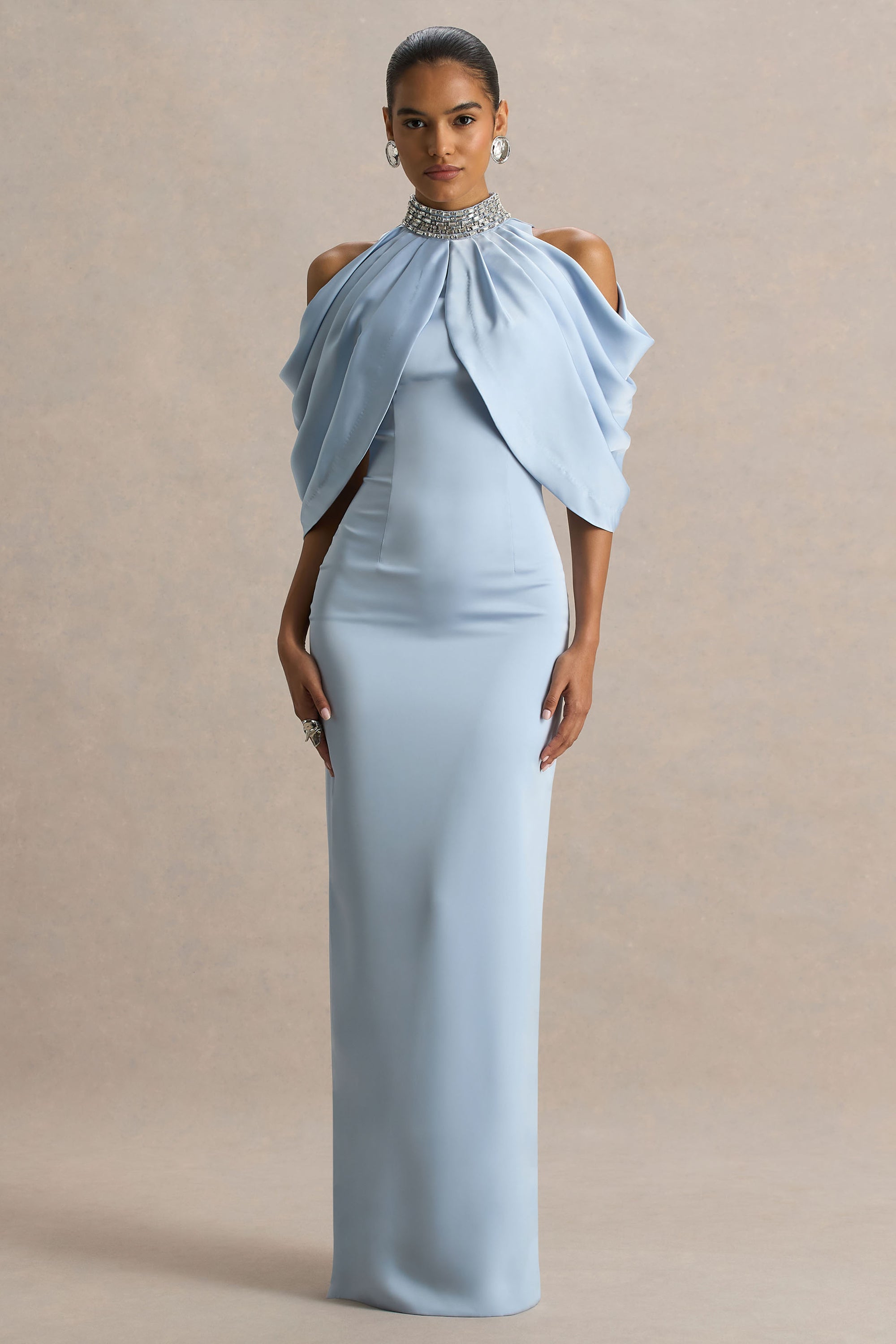 blue grey satin dress self-portrait - Blue Satin Jersey Maxi Dress