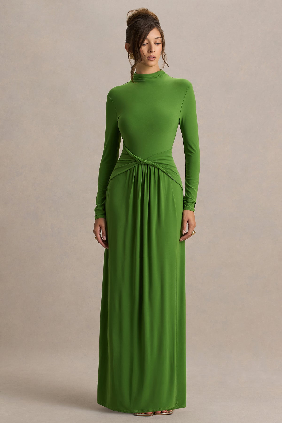 long sleeve green dress womens Hourglass | Green Long-Sleeve Twisted Maxi Dress With Split