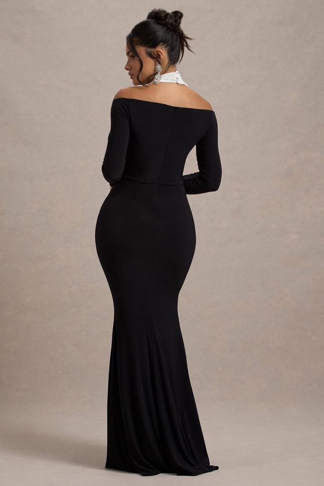 high split halter neck maxi dress Living High | Black & White Halter-Neck Split Maxi Dress
