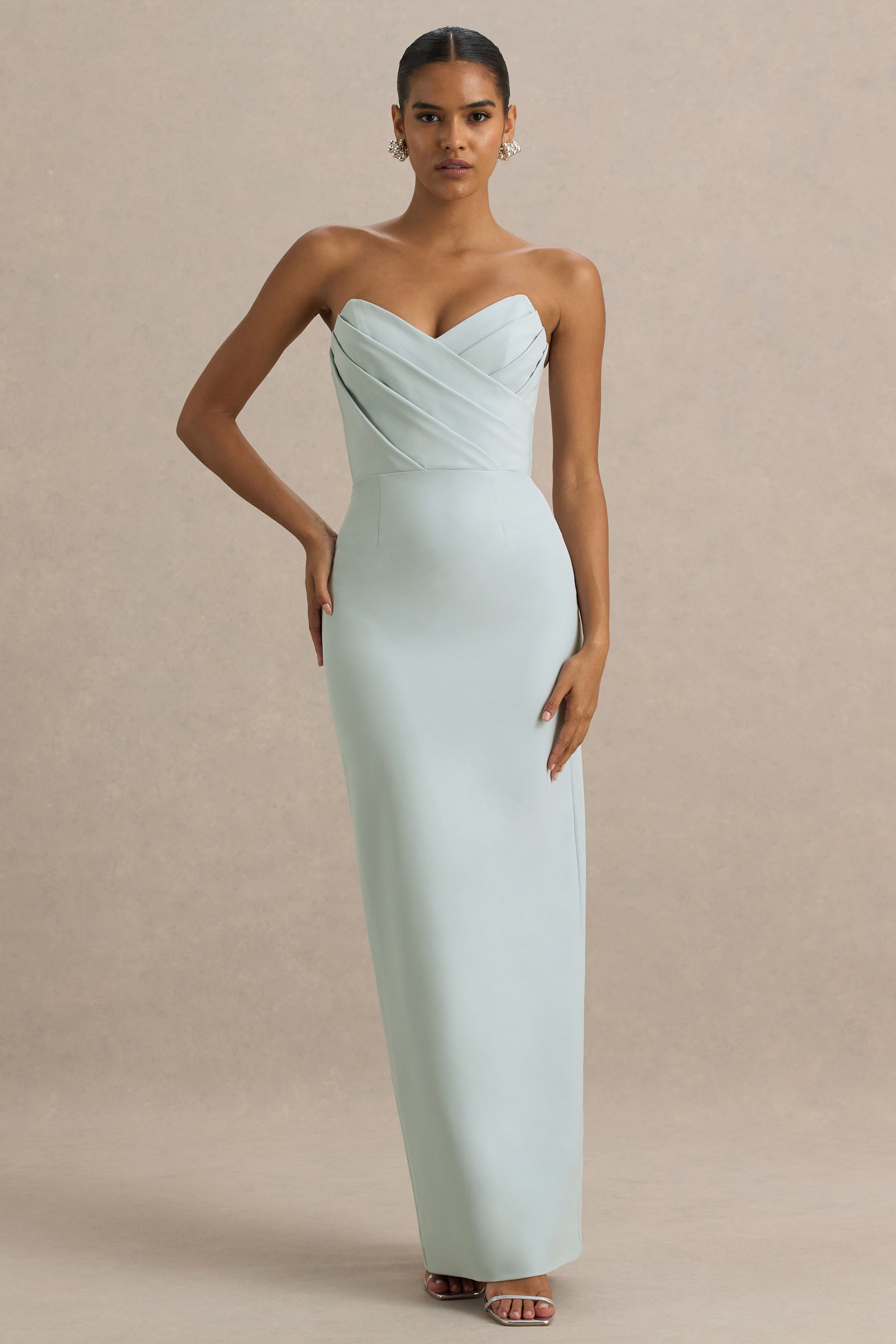 Fierce | Light BLUE Asymmetric Ruched Maxi Dress