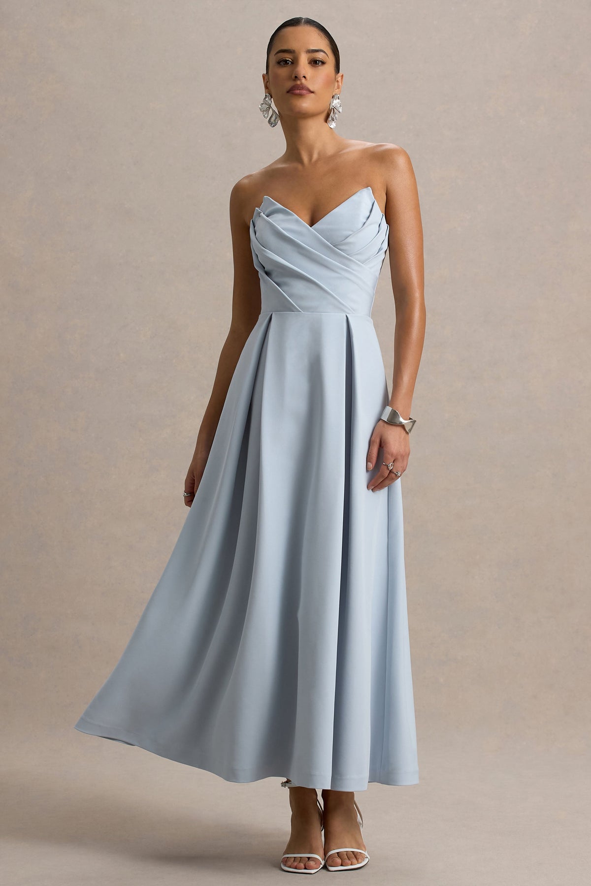 Reigning Beauty | Powder Blue Sweetheart Midi Dress With Volume Hem