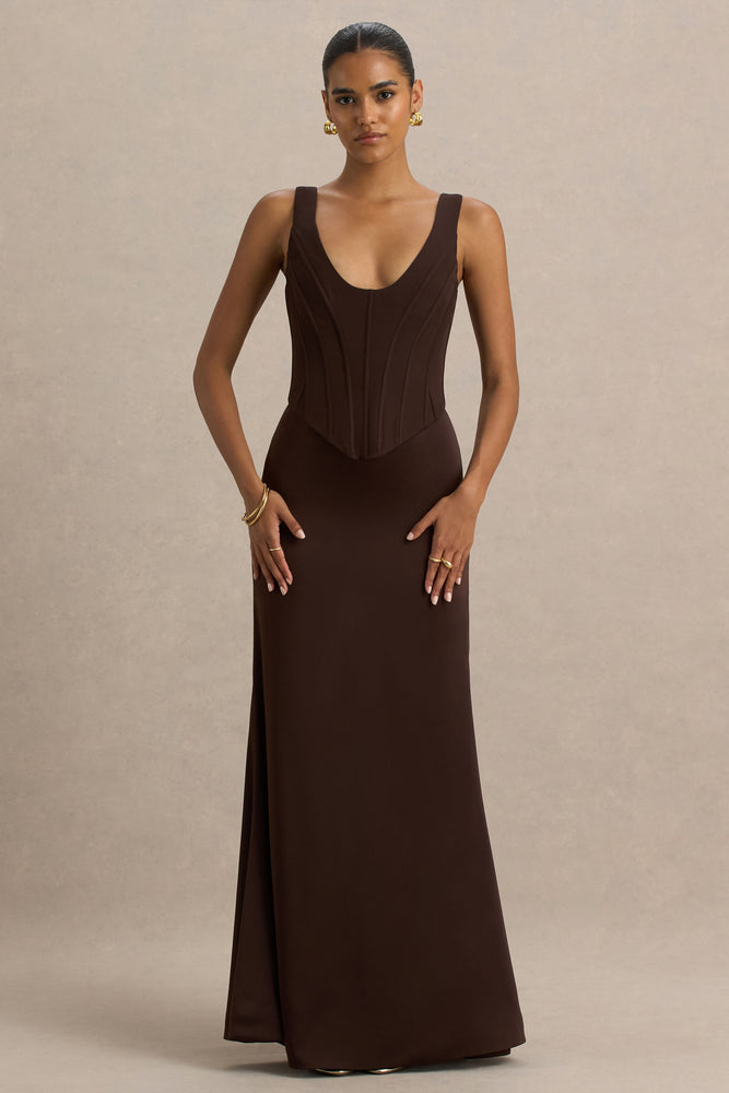 Morgan Brown Satin Corset Maxi Dress – Club L London - USA