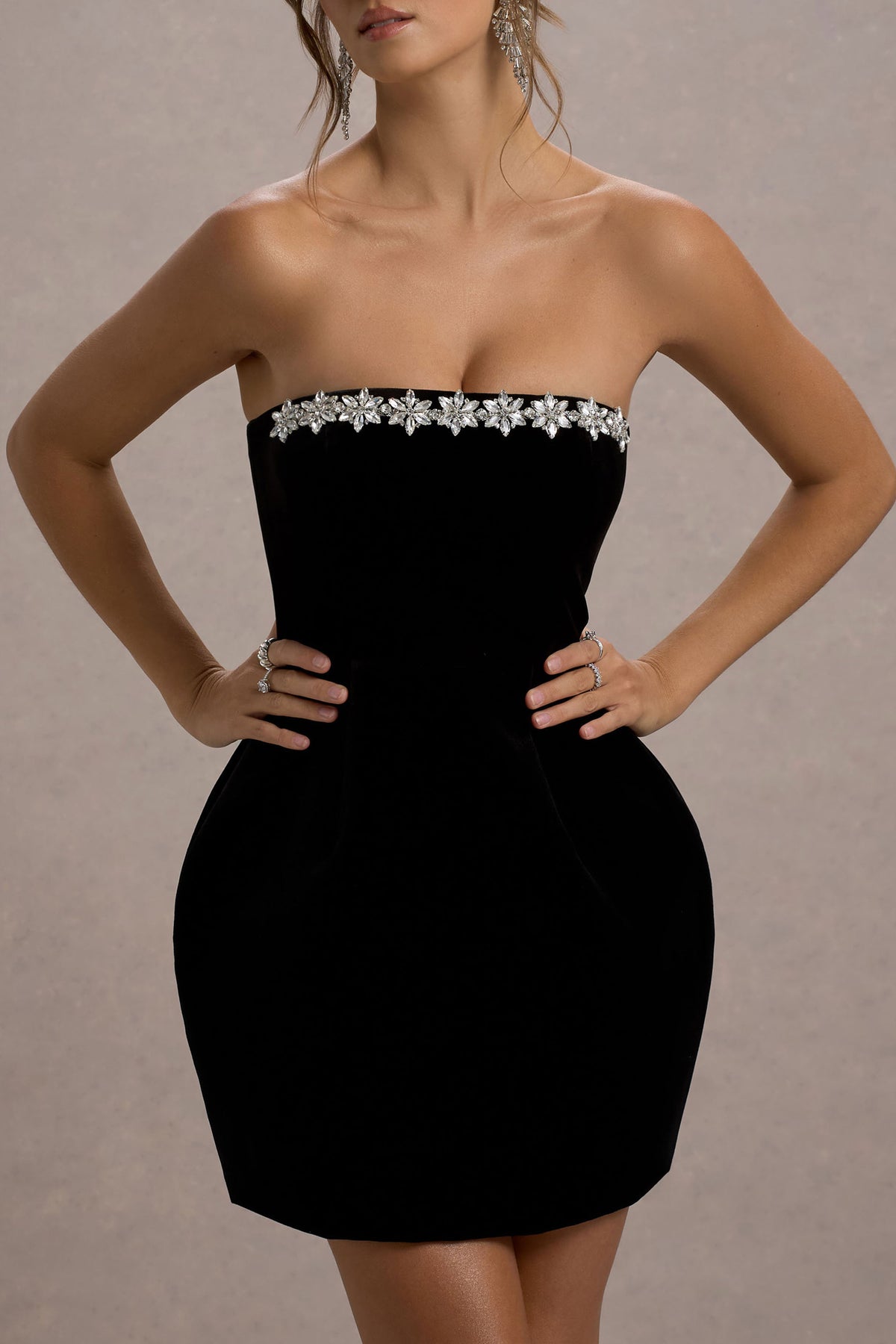 Naia Black Velvet Embellished Bandeau Mini Dress Club L London - USA Naia Black Velvet Embellished Bandeau Mini Dress Club L London - USA