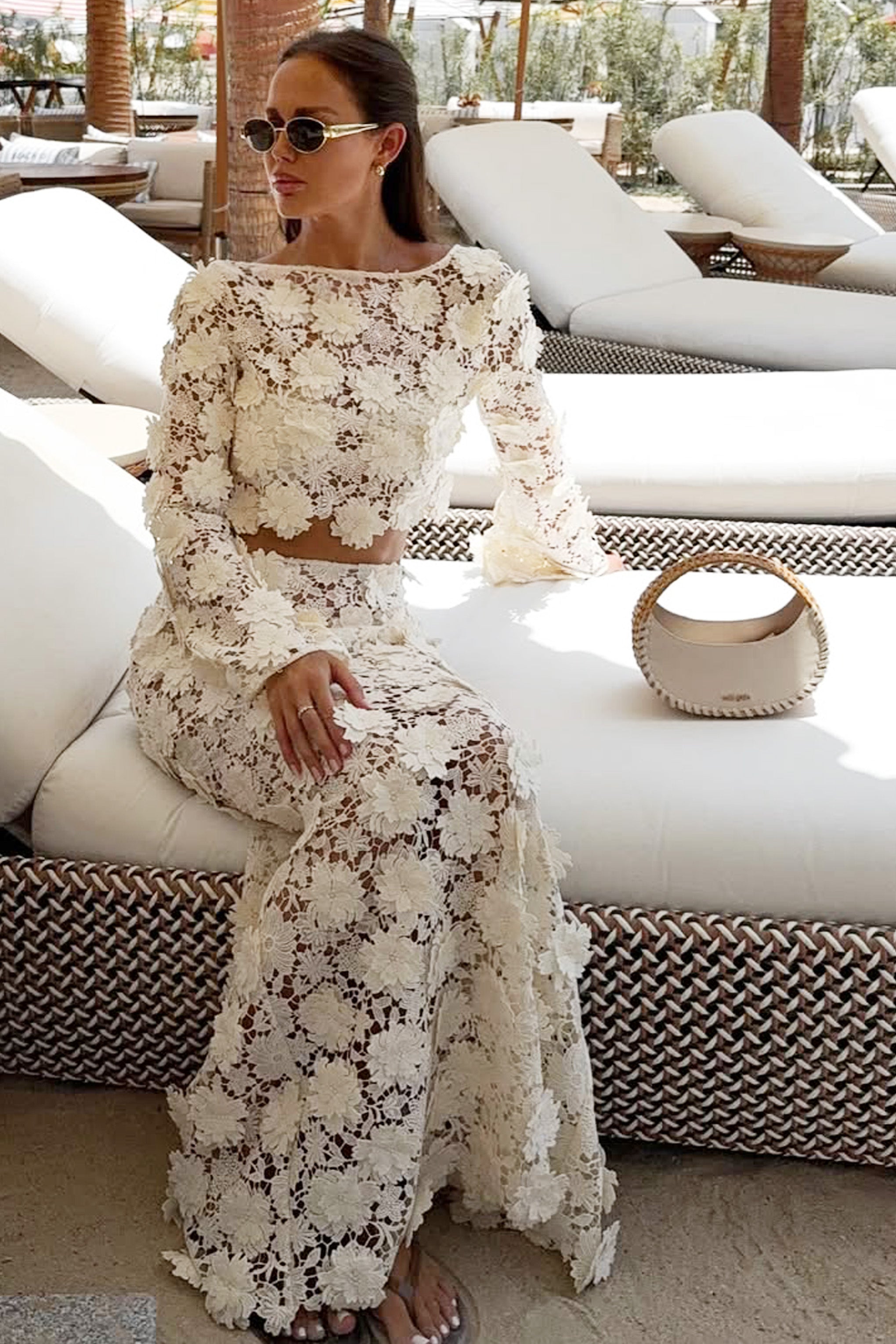 Ibiza | Cream Lace Bell-Sleeve Crop Top – Club L London - USA