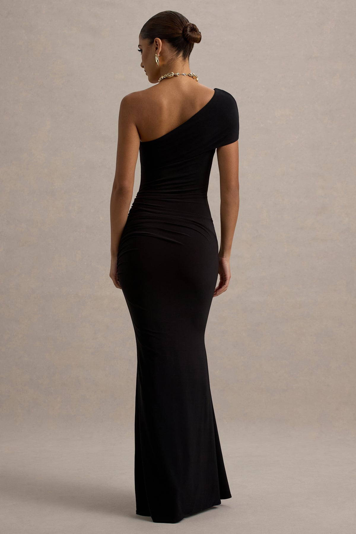 Alethea | Black Asymmetric Bardot Maxi Dress