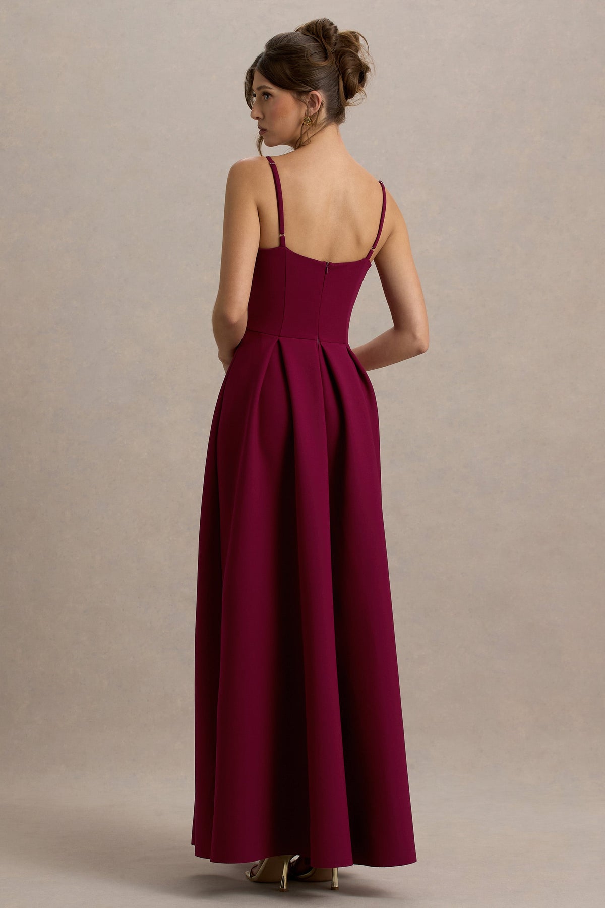 Bambina Burgundy Scoop-Neck Pleated Maxi Dress Club L London - USA Bambina Burgundy Scoop-Neck Pleated Maxi Dress Club L London - USA