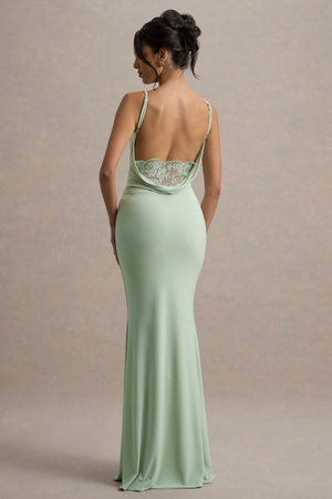 sage green backless dress Francoise | Light Cowl Neck Maxi With Lace Insert – Club L London Bachelorette Theme Idea: Last Do Not Bleach Model Ella A Size:us-12