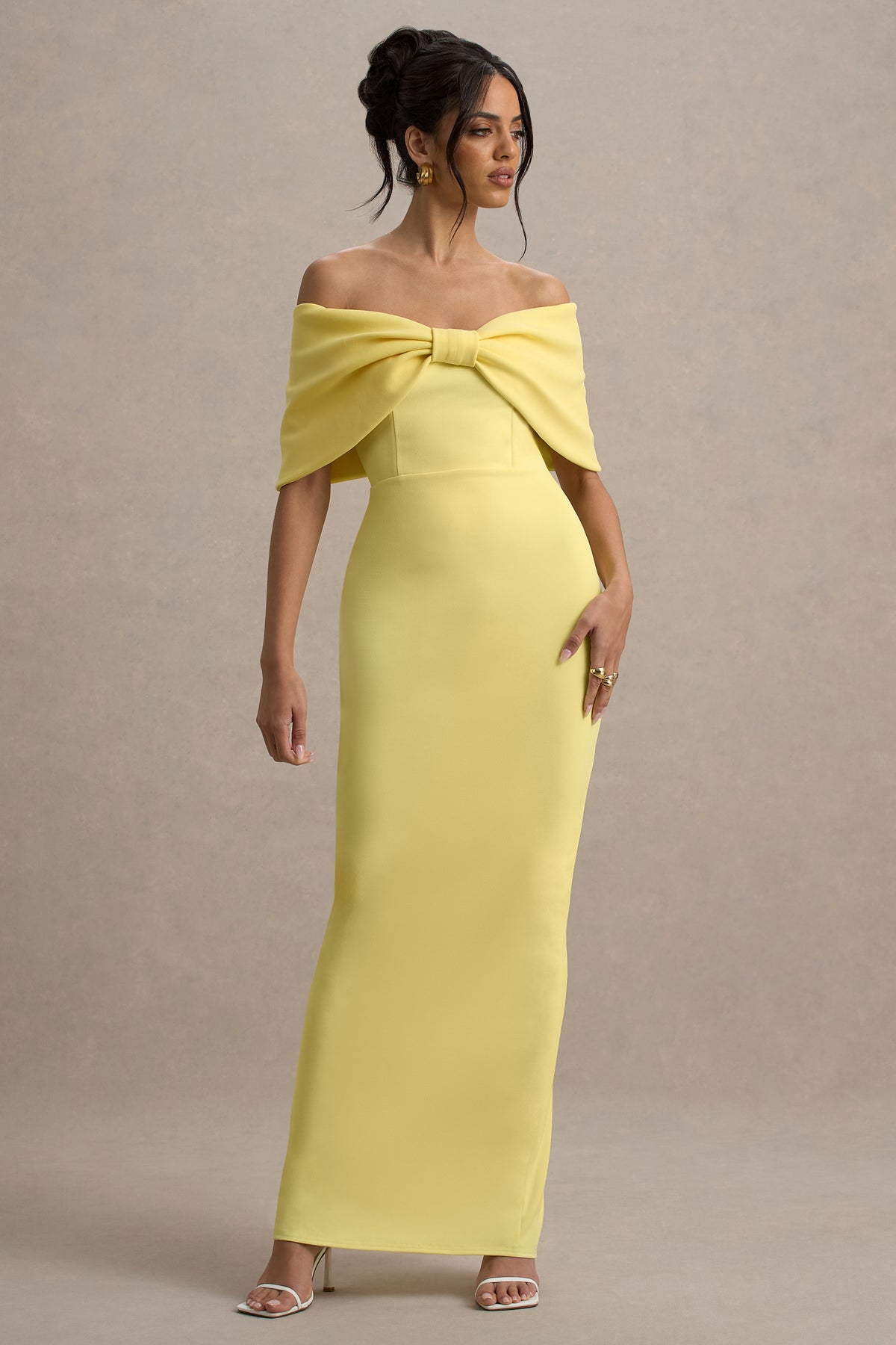 Cornelia Lemon Strapless Maxi Dress With Oversized Bow Club L London - USA Cornelia Lemon Strapless Maxi Dress With Oversized Bow Club L London - USA