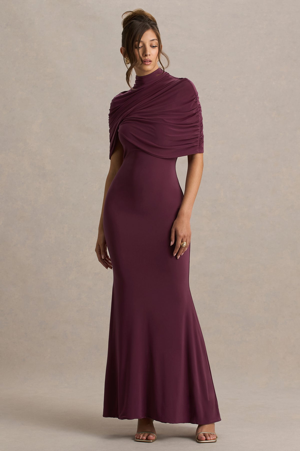 Cleora | Burgundy Twist Cape Maxi Dress - UK 10 TAWNY PORT Cleora | Burgundy Twist Cape Maxi Dress - UK 10 TAWNY PORT