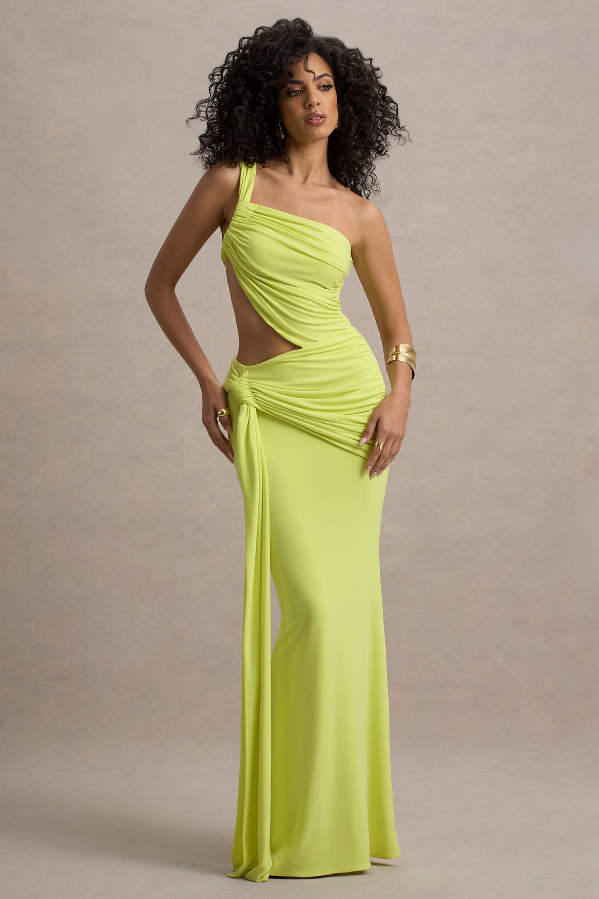 Giovanna Lime Green Asymmetric Maxi Dress With Wrap Skirt Club L London - USA Giovanna Lime Green Asymmetric Maxi Dress With Wrap Skirt Club L London - USA