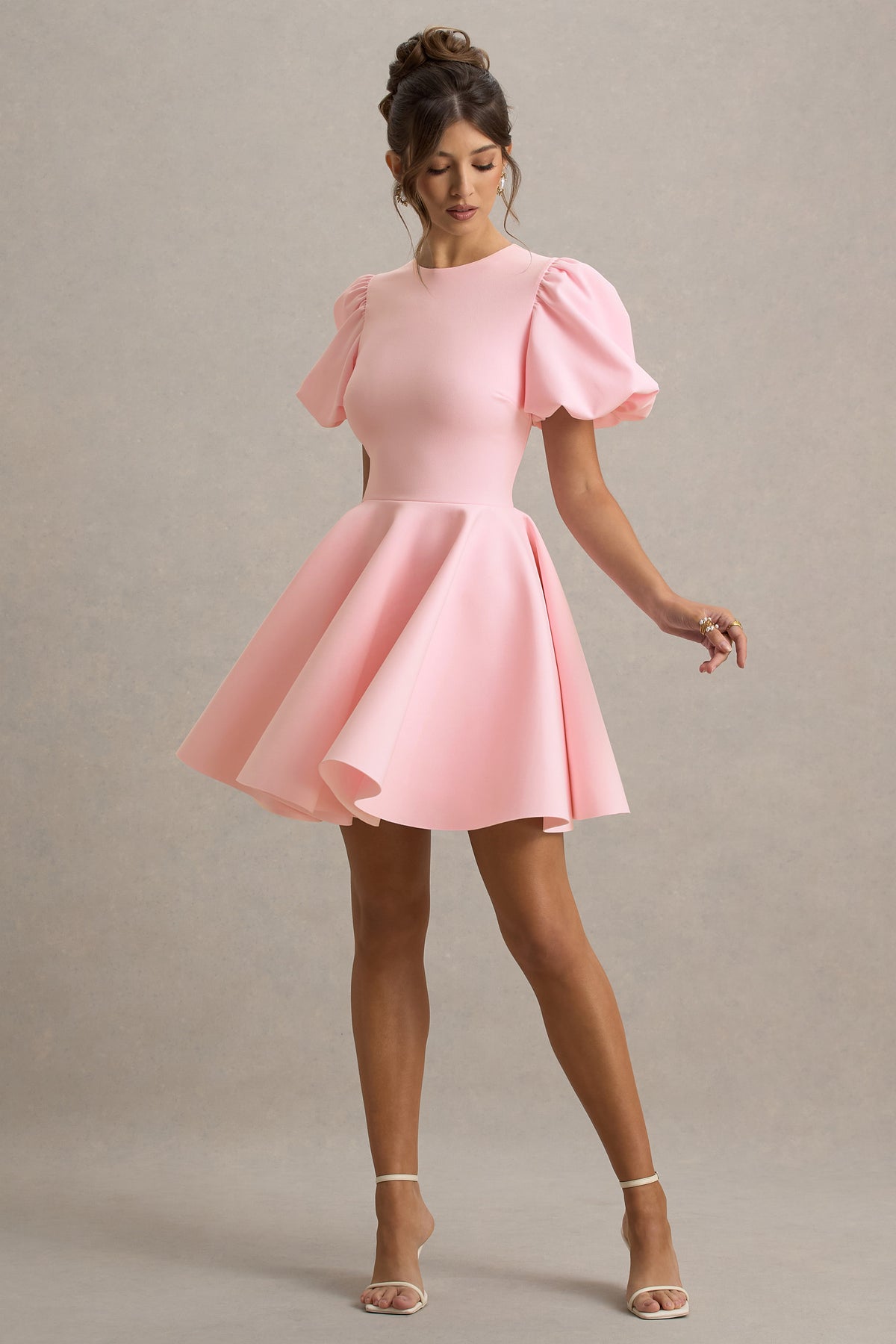 Emelia | Pink Puff-Sleeve Skater Dress