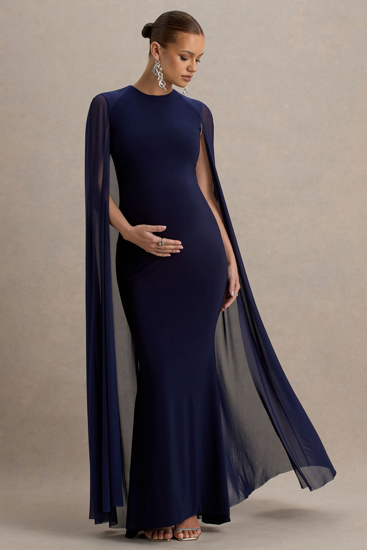 Currant Navy Crew-Neck Maternity Maxi Dress With Cape Club L London - USA Currant Navy Crew-Neck Maternity Maxi Dress With Cape Club L London - USA