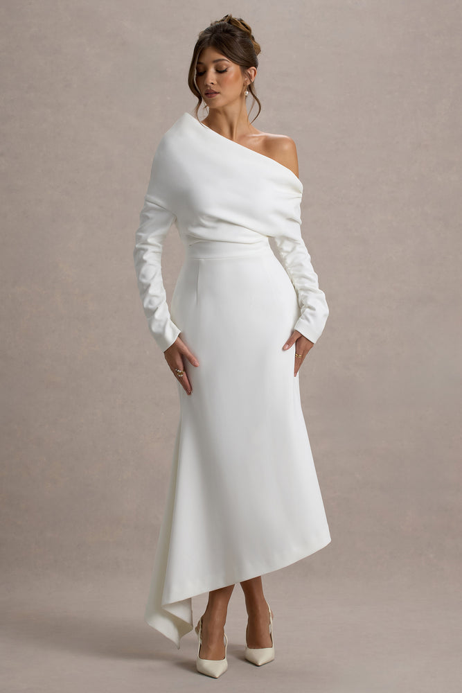 Lou White One-Shoulder Asymmetric Maxi Dress Club L London - USA Lou White One-Shoulder Asymmetric Maxi Dress Club L London - USA
