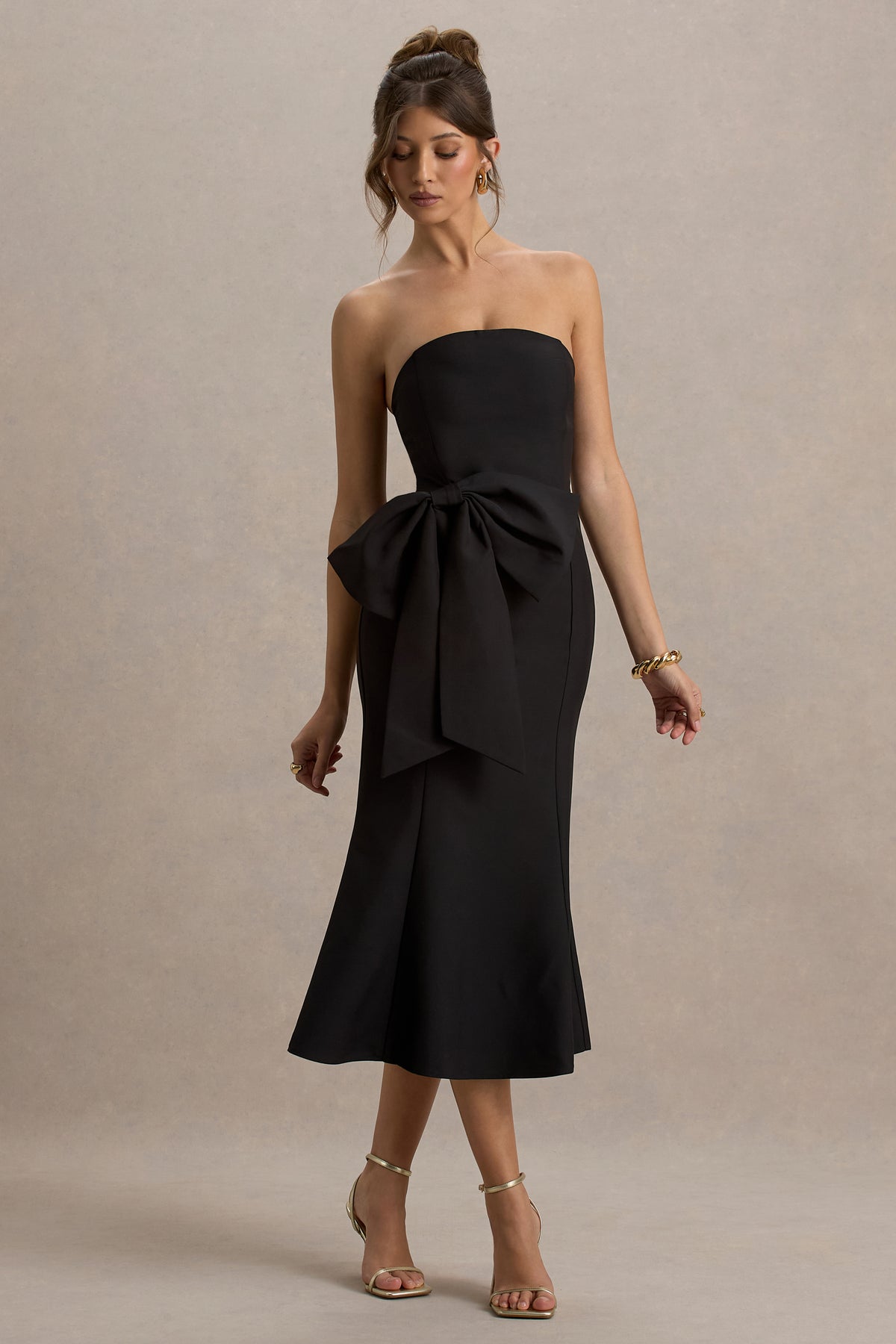 To Me | Black Bandeau Midi Dress With Oversized Bow - UK 6 Black To Me | Black Bandeau Midi Dress With Oversized Bow - UK 6 Black
