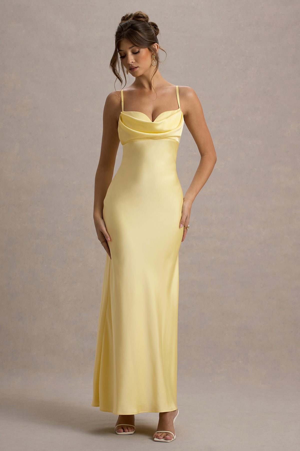 Eimear Lemon Satin Draped Sweetheart Maxi Dress Club L London - USA Eimear Lemon Satin Draped Sweetheart Maxi Dress Club L London - USA