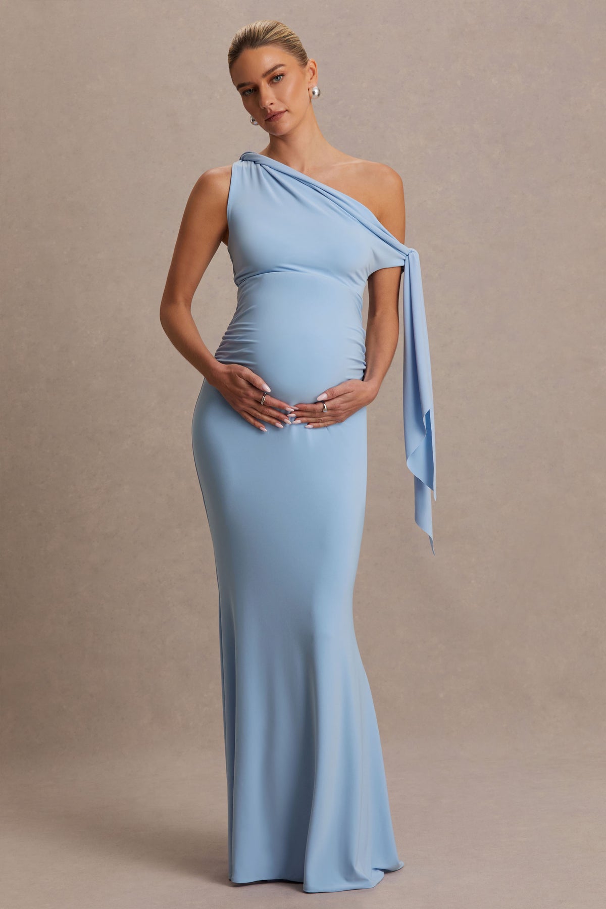 Orielle Powder Blue Asymmetric-Neck Maternity Maxi Dress With Knot-S Club L London - USA Orielle Powder Blue Asymmetric-Neck Maternity Maxi Dress With Knot-S Club L London - USA