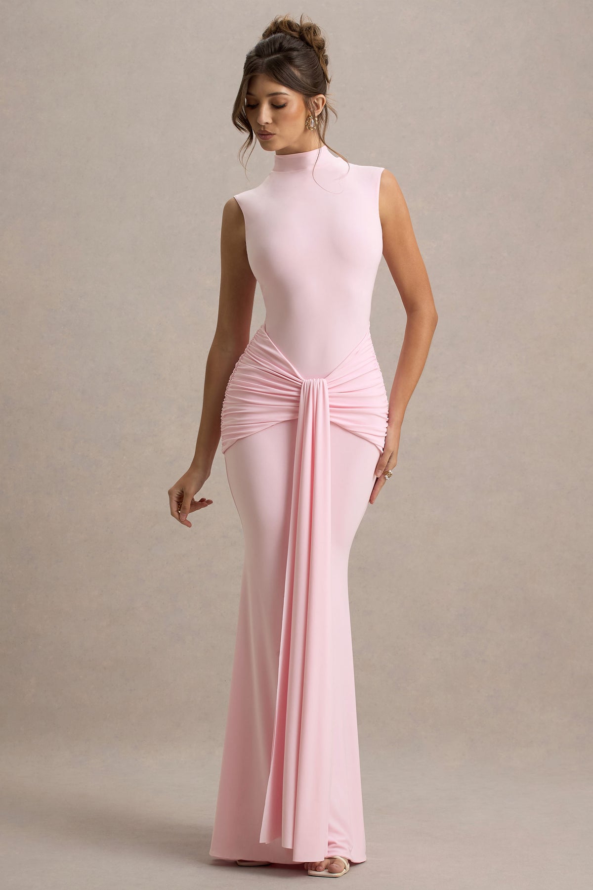 Graziana Pink High-Neck Gathered Draped Maxi Dress Club L London - USA Graziana Pink High-Neck Gathered Draped Maxi Dress Club L London - USA