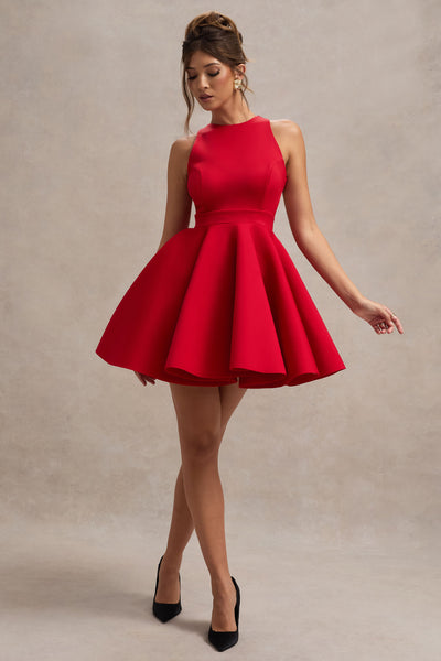 strapless open back dress Waverly | Red Racer-Neck Sleeveless Skater Mini Dress