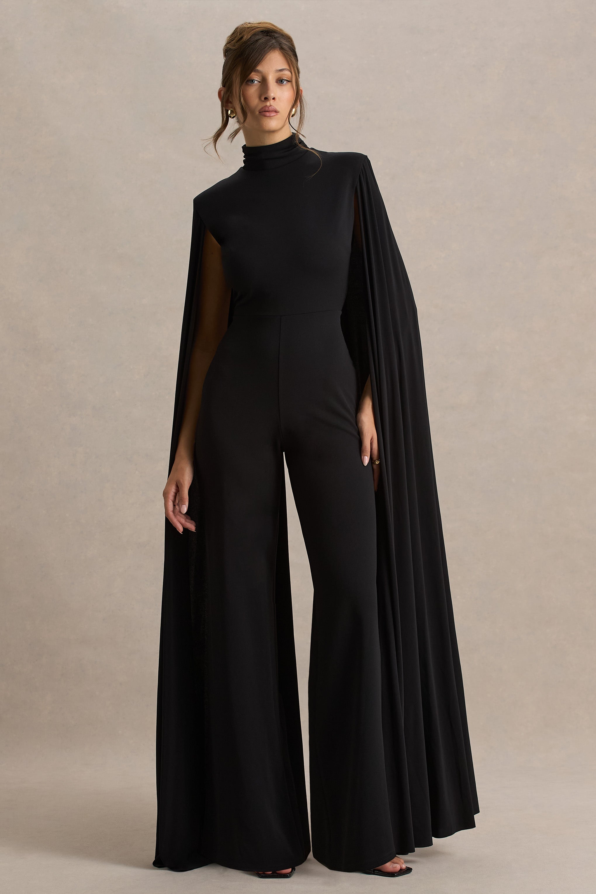 Dulcet | Black High-Neck Jumpsuit With Cape Sleeves – Club L