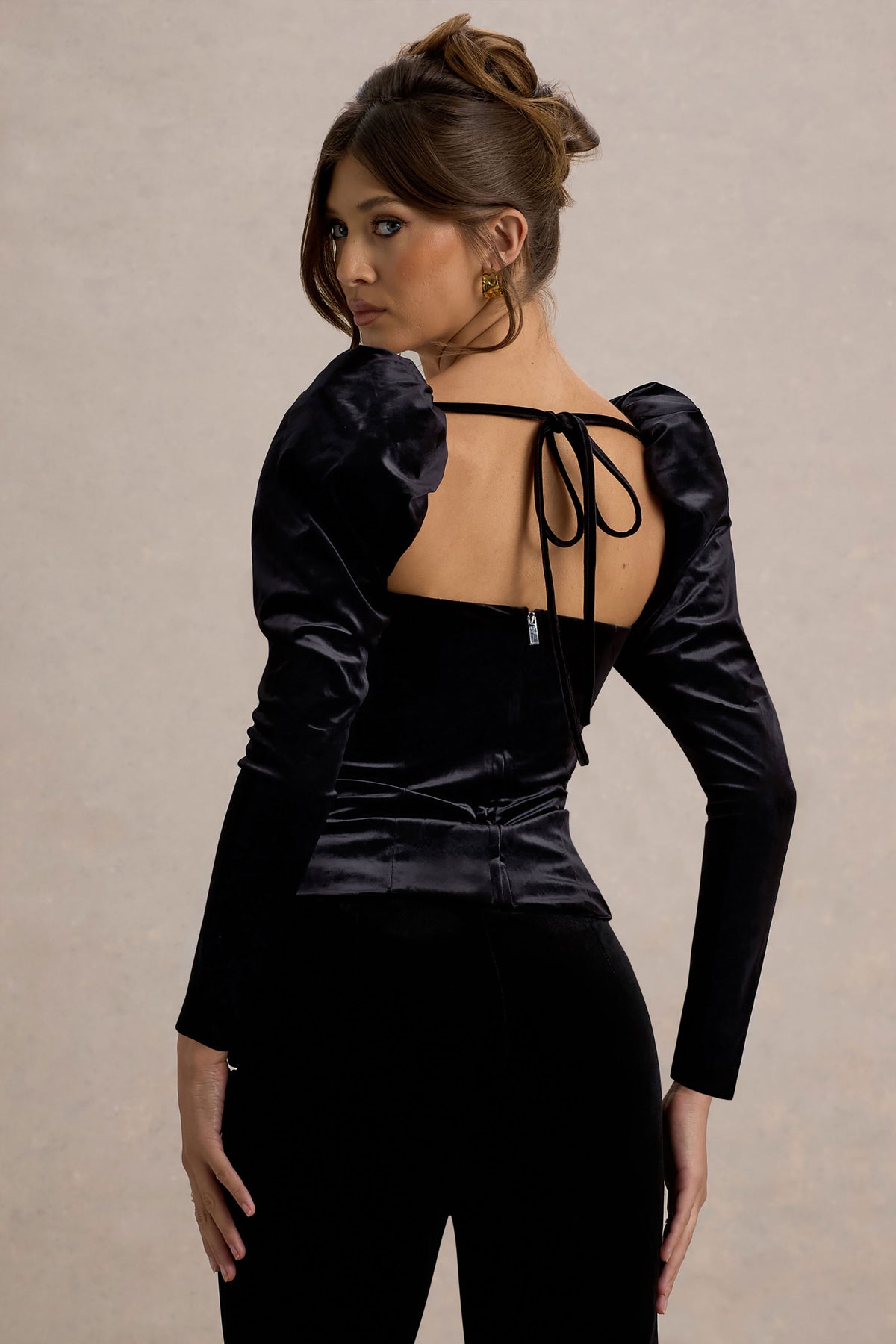 Tazmin Black Velvet Embellished Square-Neck Top – Club L London - USA