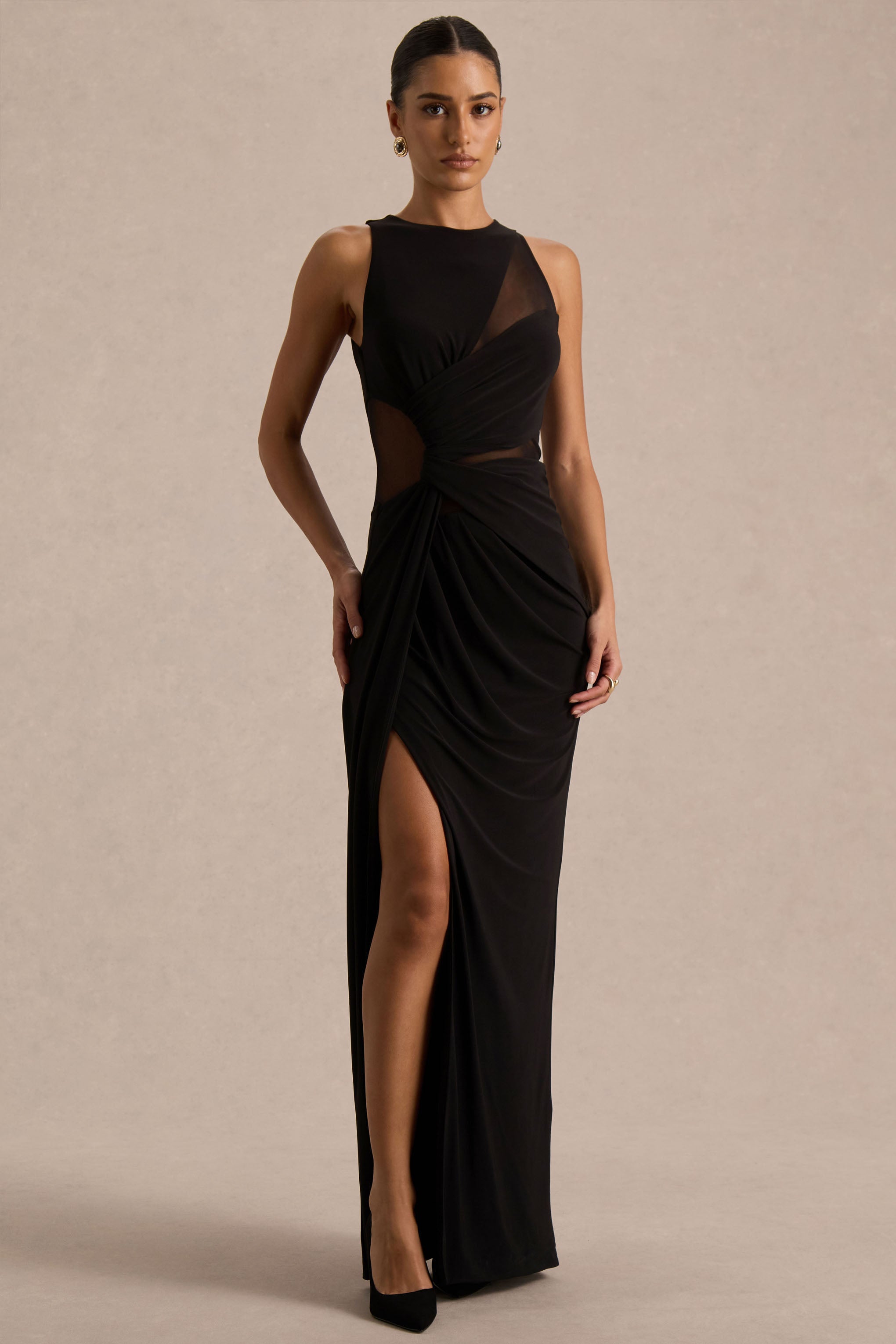 ワンピース L'Or Open Neck Dress Opaline | Black Crew-Neck Maxi Dress – Club L London - USA
