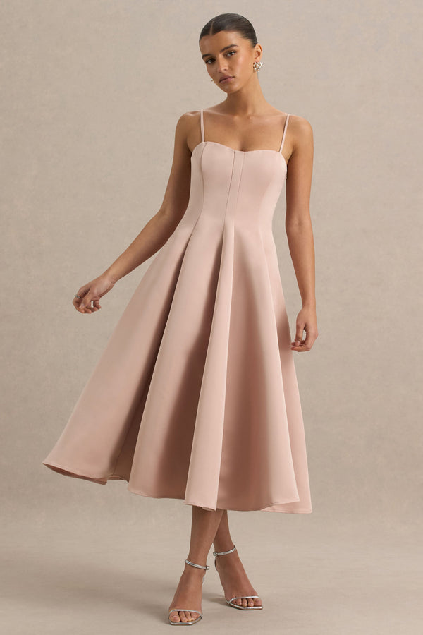 Mally Rose Pink Satin Sweetheart A-Line Midi Dress  Club L London - USA