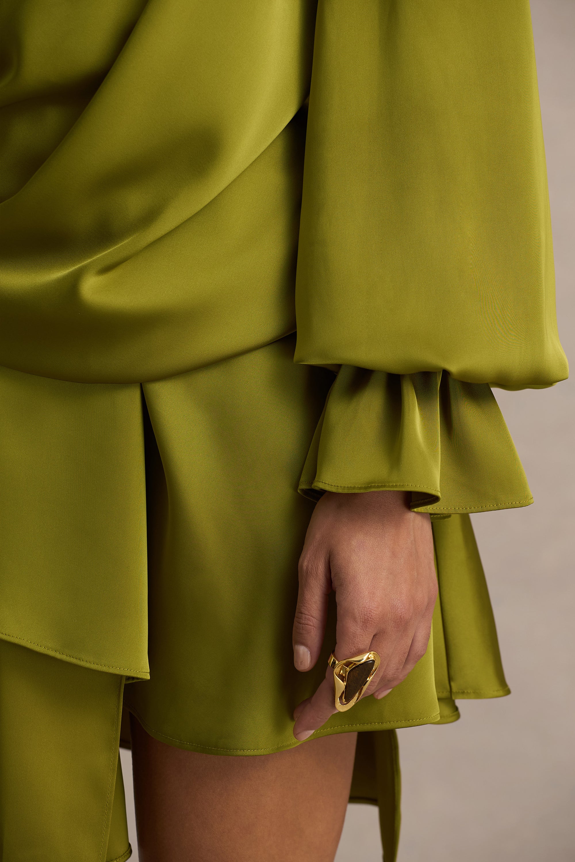 olive satin mini dress Olive Satin Tie Waist Wrap Shirt Mini Dress 10