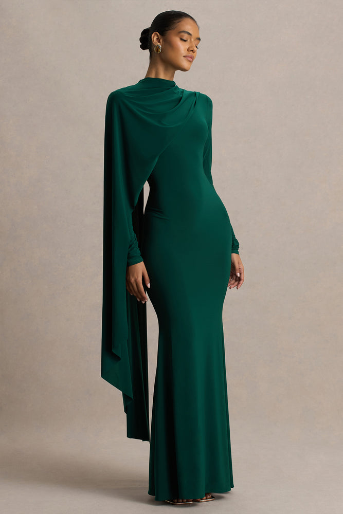 Always | Bottle Green High-Neck Maxi Dress With Cape Sleeve Detail - UK 10 DEEP LAKE Always | Bottle Green High-Neck Maxi Dress With Cape Sleeve Detail - UK 10 DEEP LAKE