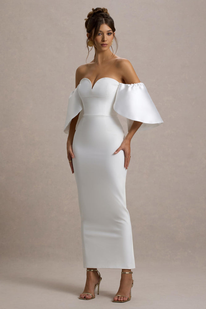 Dalani White Corset Maxi Dress With Satin Puff Sleeves
