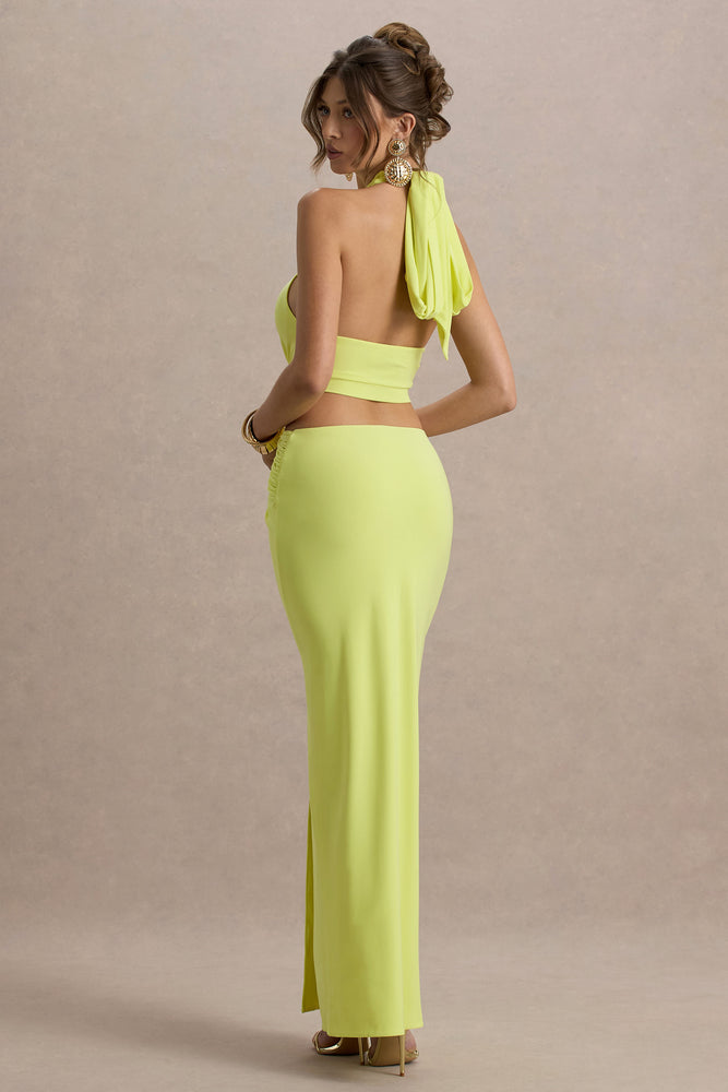 Aura | LIME Green Halter-Neck Cut-Out Split Maxi Dress - UK 10 LIME Green Aura | LIME Green Halter-Neck Cut-Out Split Maxi Dress - UK 10 LIME Green