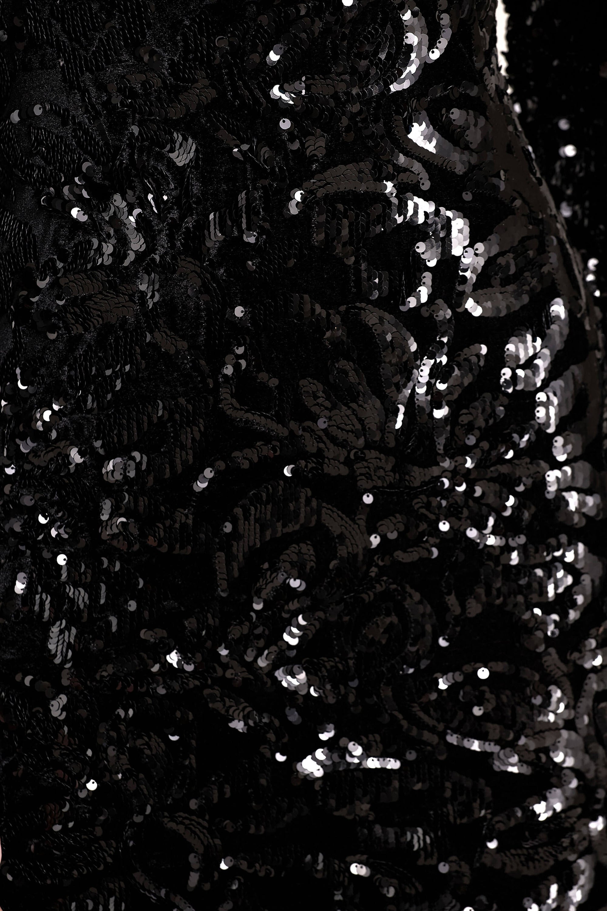 black plunge sequin dress Aeris | Black Velvet And Silver Sequin Plunge-Neck Maxi Dress