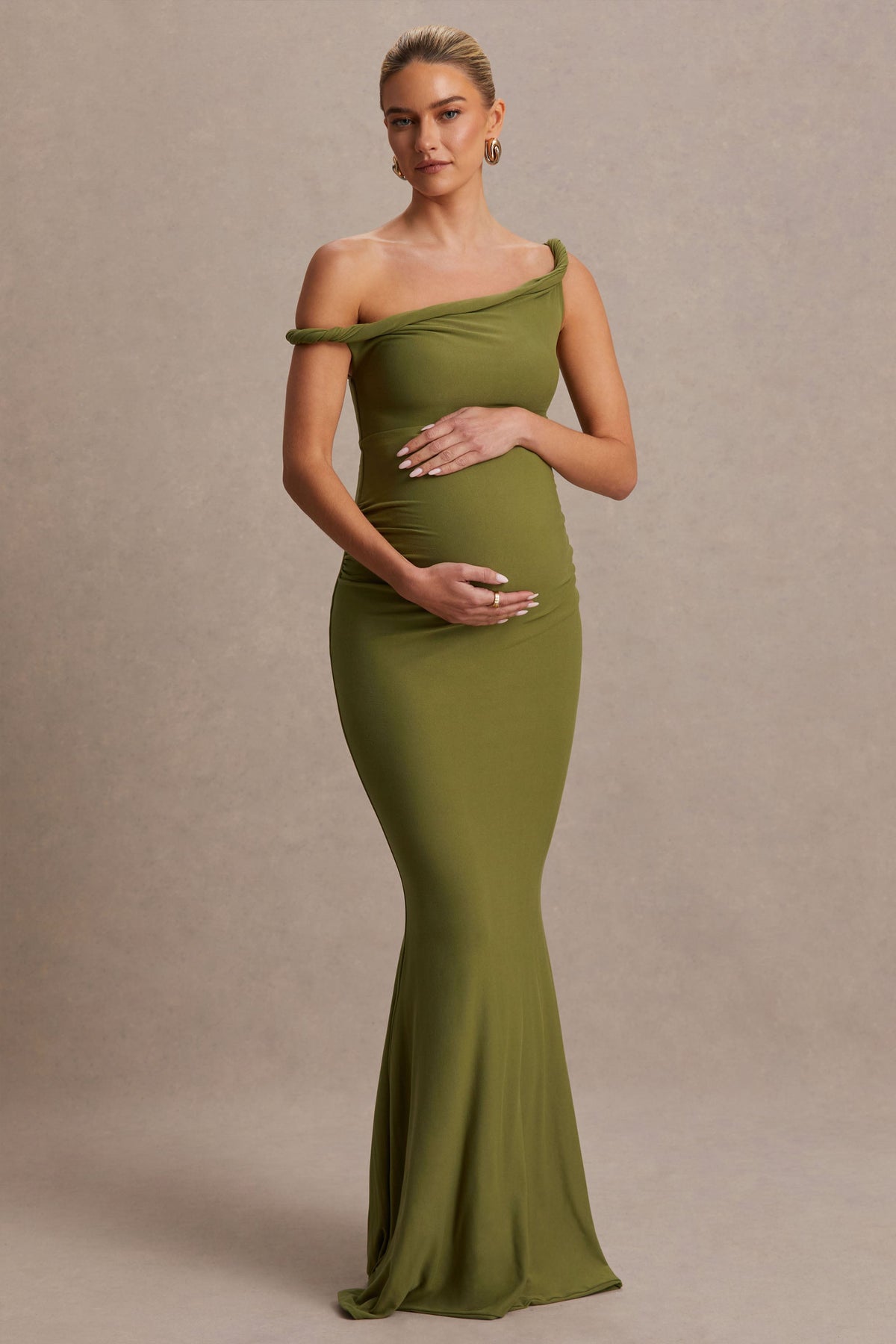 Lita Olive Twisted Asymmetric Maternity Maxi Dress Club L London - USA Lita Olive Twisted Asymmetric Maternity Maxi Dress Club L London - USA