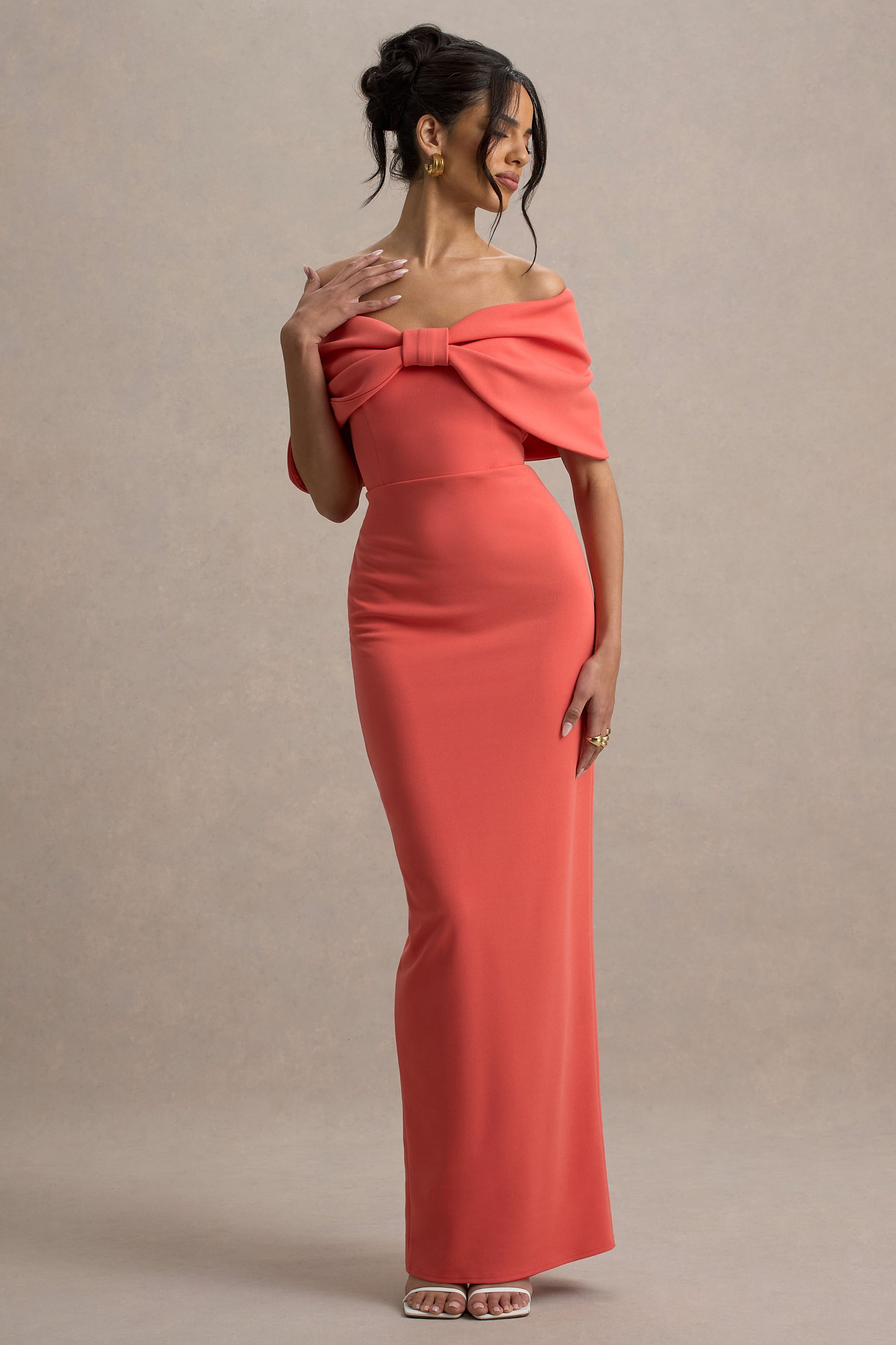 Cornelia | Orange Strapless Maxi Dress With Oversized Bow – Club L London